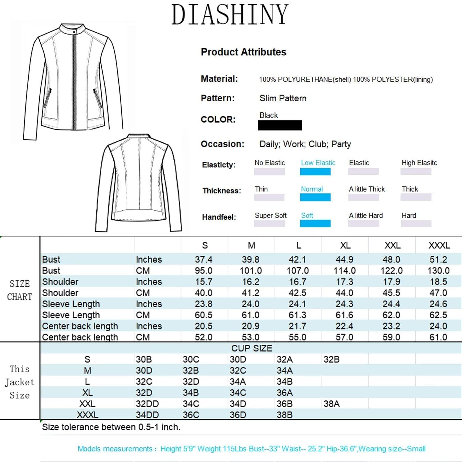 DIASHINY Veste en similicuir pour femme, manteau de motard zippé, vêtements d'extérieur courts en PU pour moto