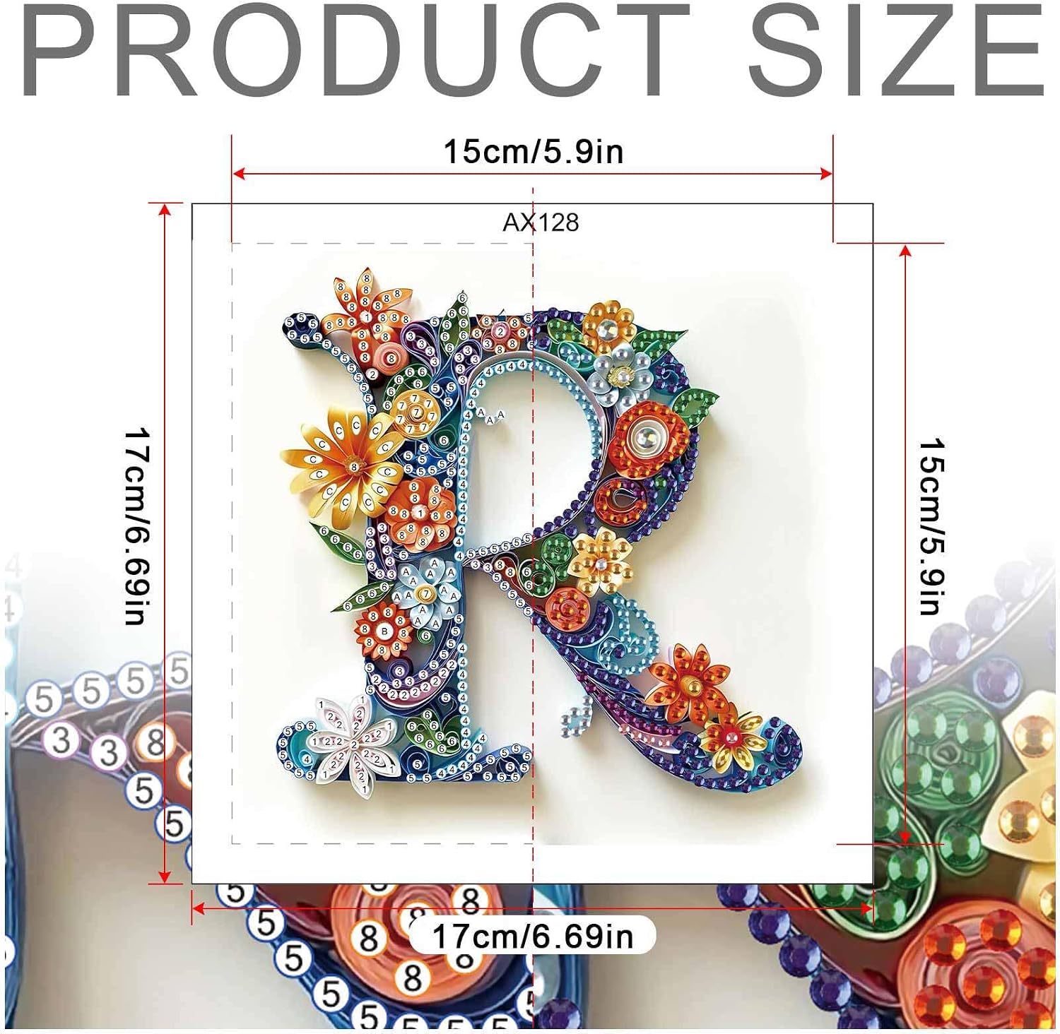 MVVMTOP Diamond Painting Kit, 5D DIY Letter R, Special Shape Crystal Artificial Diamond Art Partial Mosaic Handicraft for Beginners, Wall Decor Gift for Bedroom, Office, Living Room 6.7x6.7in image 2