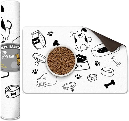 Rest-Eazzzy Tapete de comida para perros, antideslizante e impermeable, tapete para comida y agua, evita derrames de comida y agua en el suelo,