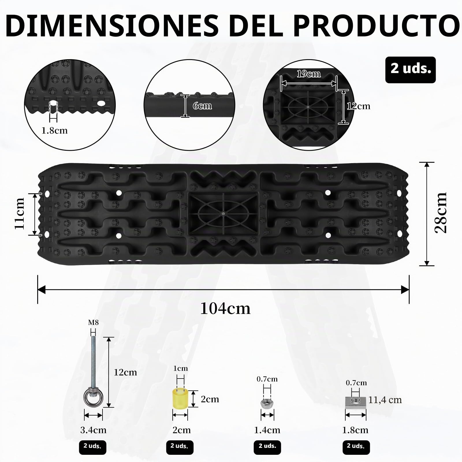 EXLECO 2 C, Accesorios Off Road para 4x4 y Camper, Capacidad 10T, para Recuperación, Rampas para Coche y Ayuda en Nieve Arena, Incluye Bolsa de Almacenamiento, Negro