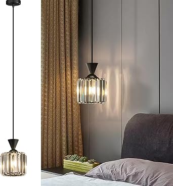 Crystal Ceiling Pendant Light Black,E27 Modern Hanging Lights Max 60W, 12CM | Adjustable Height Pendant Light Fitting for Kitchen Island Dining Room Loft Bedroom Living RoomBulb Not Included [Energy Class A]