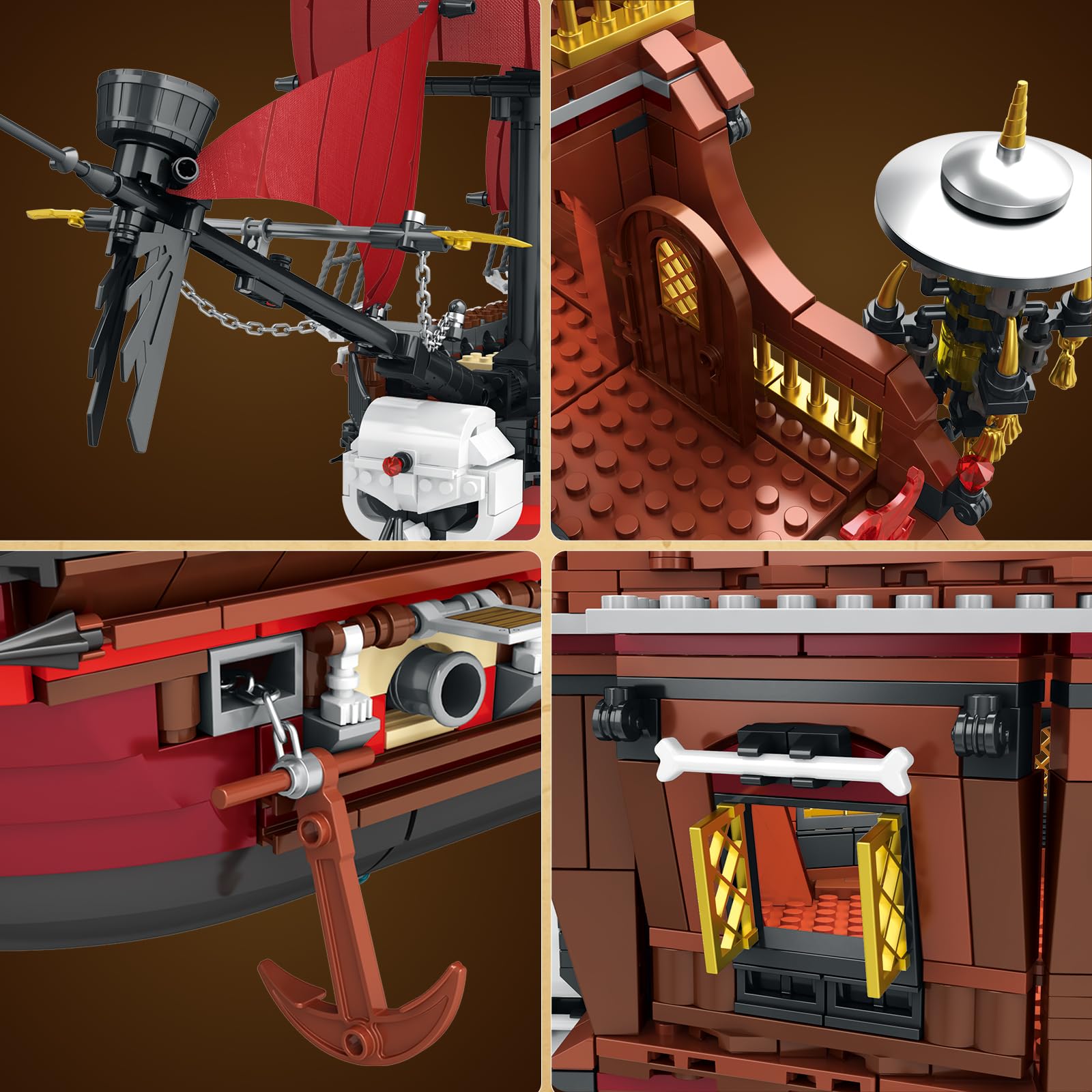 JMBricklayer Piraten Schiffe Klemmbausteine, Queen Anne's Revenge Piratenschiff Bauspielzeug Modell für Erwachsene, Büro Hause Sammler Dekorationsstück Bausteine, Geschenk Für Jugendliche 14+
