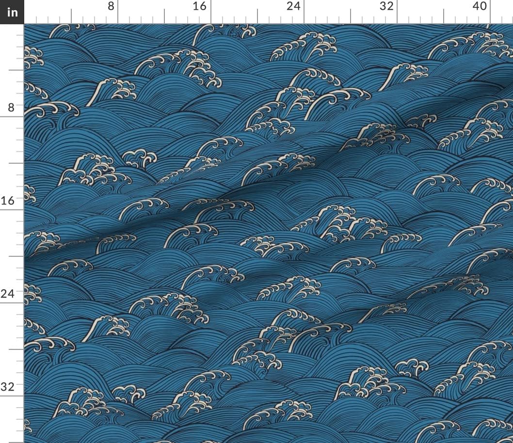 Spoonflower Fabric - Indigo Waves Vintage Blue Asian Japanese Water Waves Indigo Printed on Petal Signature Cotton Fabric by The Yard - Sewing Quilting Apparel Crafts Decor