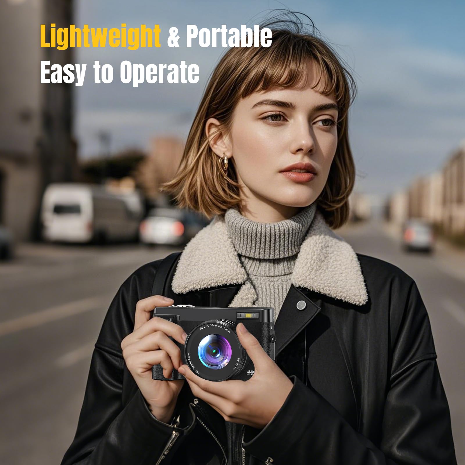 Macchina Fotografica 4K 48MP Autofocus Fotocamera Digitale con Zoom 16X, Schermo Flip 180° Fotocamera Compatta con scheda di Memoria da 32G, Stazione di Ricarica, 2 Batterie per Principianti（Nero）