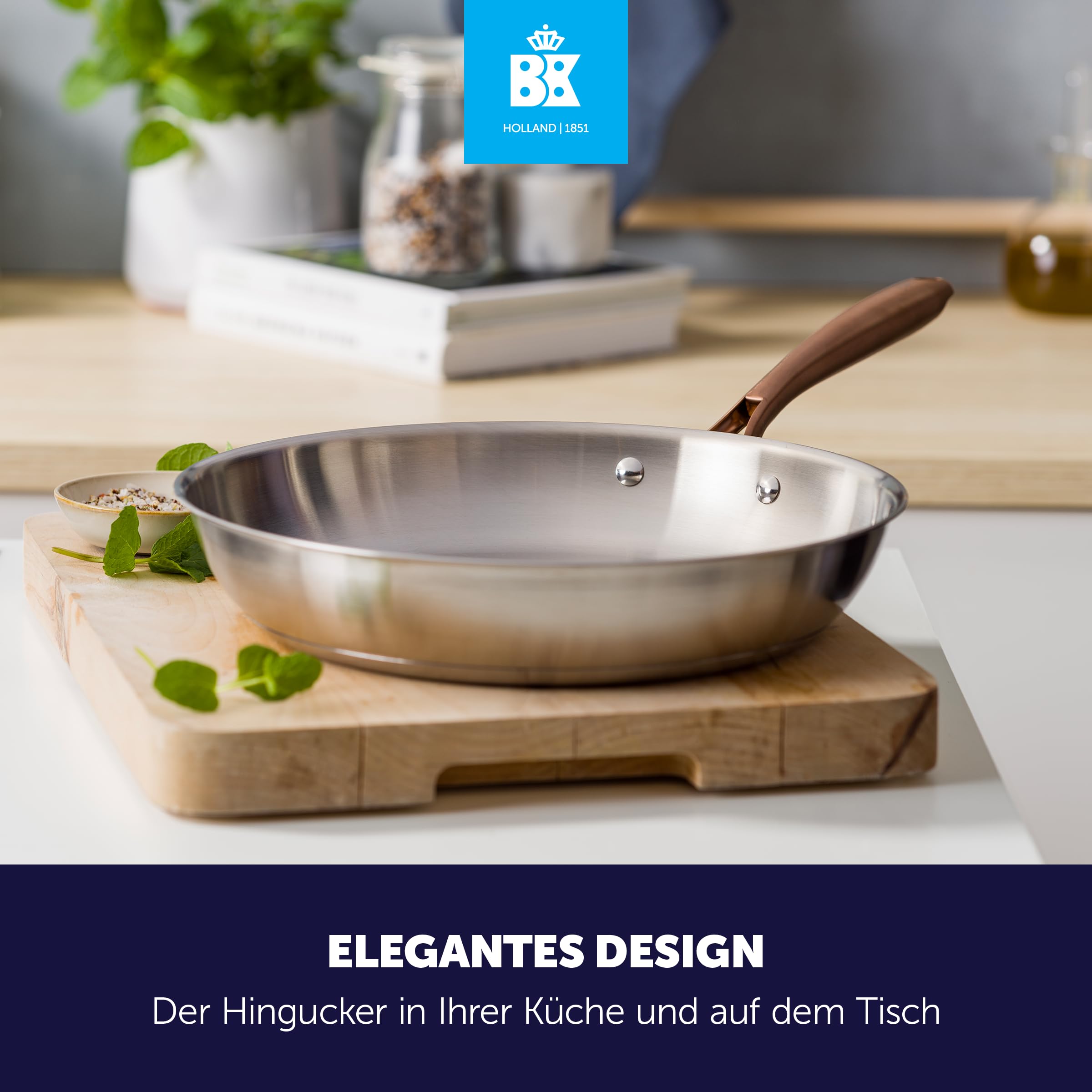 BK Rose Set di 3 Padelle in Acciaio Inox 18/10 Ø 20/24/28 cm, Senza Rivestimento, Compatibili Induzione, Lavabili in Lavastoviglie, Adatte al Forno, Argento