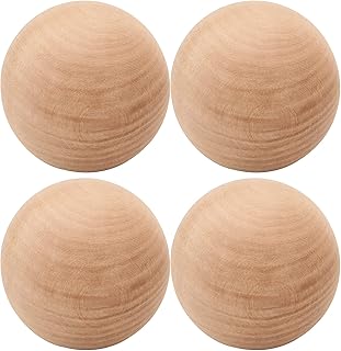 SEUNMUK 4 Pieces 3 Inch Wooden Round Balls, Unfinished Natural Wood, Replacement for Glass Wine Decanters and Top, DIY Decorative Wood Crafting Hardwood Balls