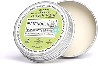 The Bare Bar Patchouli Deodorant - 20 gm | Earthy Fragrance| Odor & Sweat Control |Gentle, Natural formula and Chemical free|Good for all skin types|Travel Mini Size Solid Deodorant for Men & Women