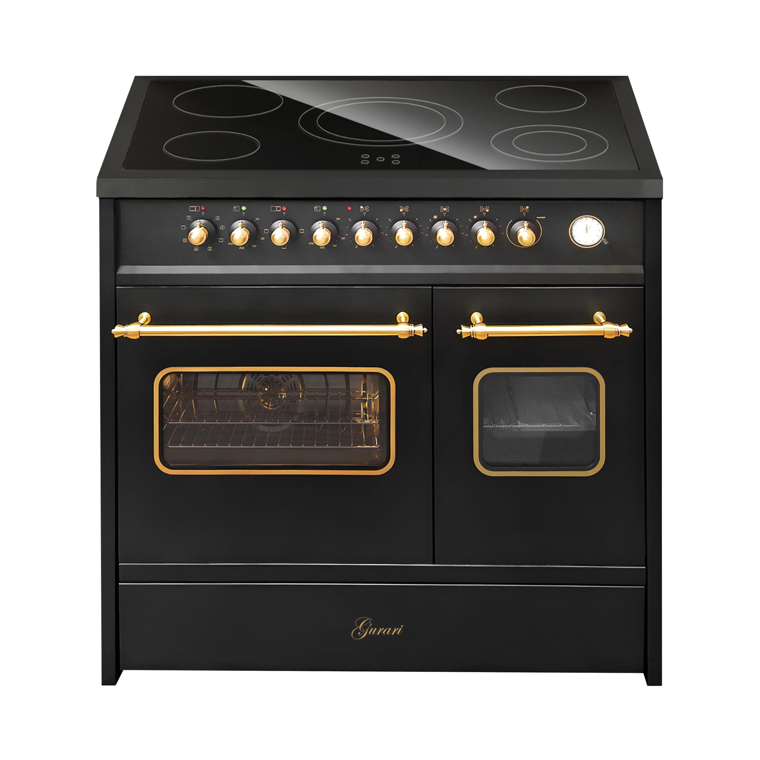 GURARI Cuisinière électrique GCH E 912 DF BL r +plaque de cuisson vitrocéramique 90 cm Noir Range Cooker Électrique Double Four