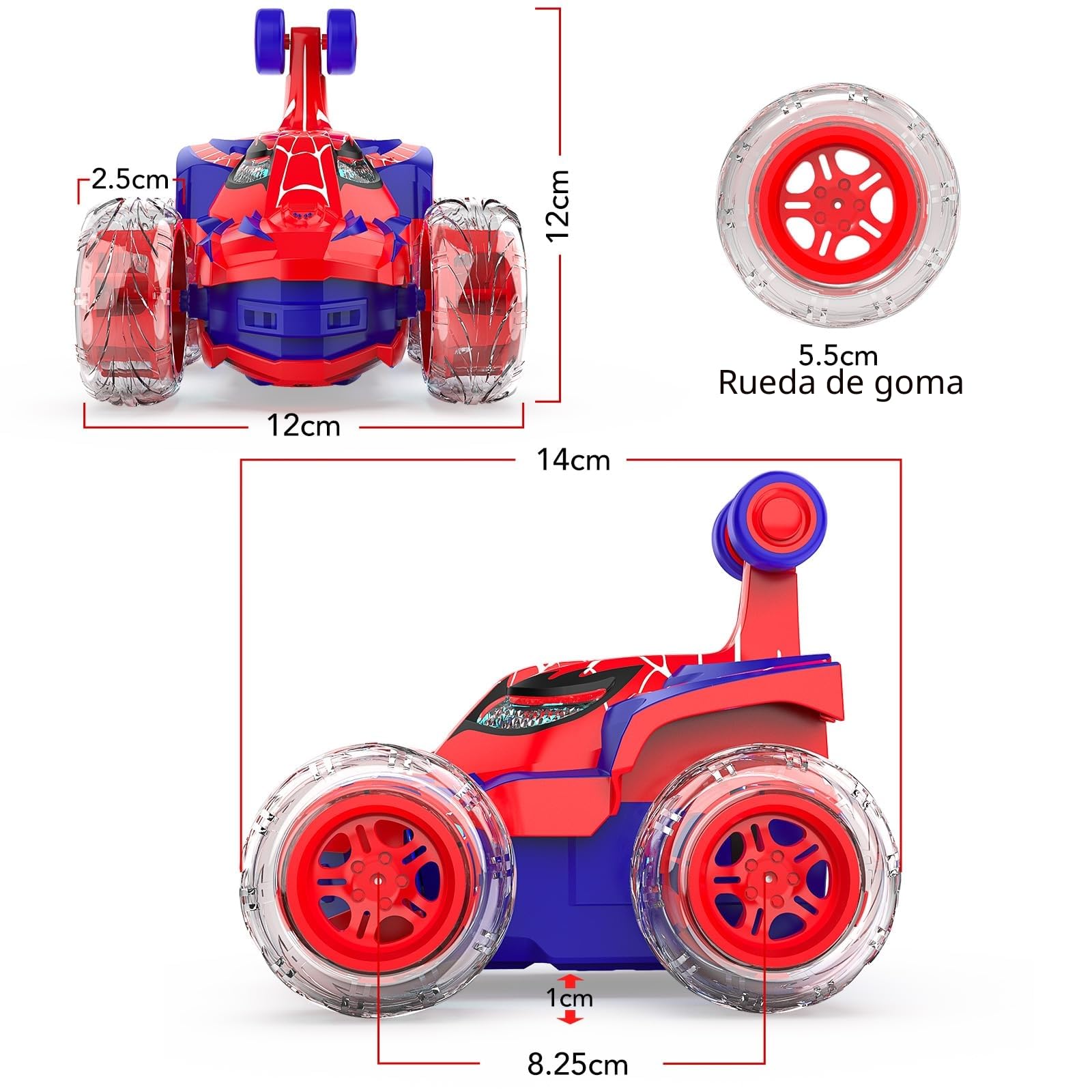 Coche Teledirigido Spider, 2.4Ghz Radiocontrol Monster Truck con Luces RC Juguetes Niños Niñas 3 4 5 6 7 8 9 10 11 12 Años, 360° Carro Telecomandado Infantiles Regalos Cumpleaños Navidad