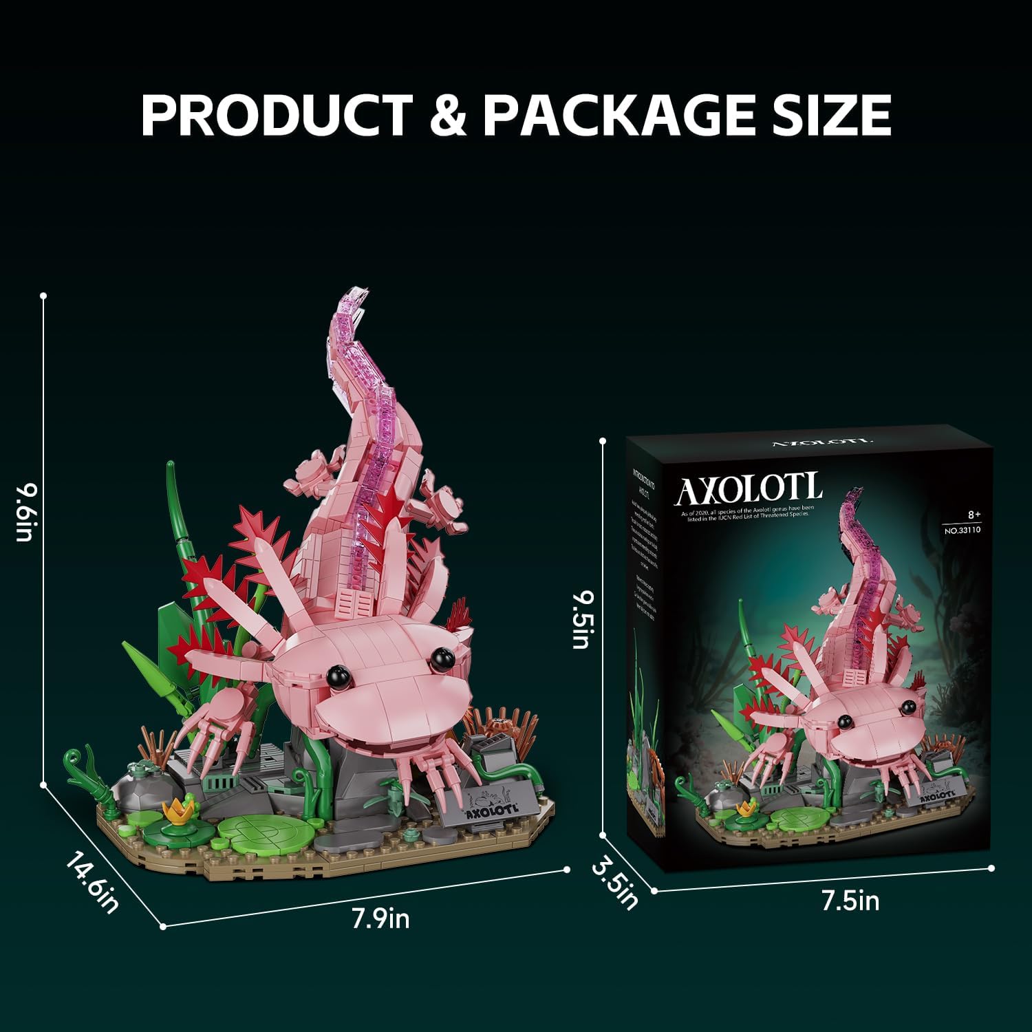 Axolotl Building Set, Compatible with LEGO Animals, 998 PCS Marine Animal Building Kit with Movable Joints & Display Base, STEM Building Toy Gift for Adults & Teens 14+, Creative Gift Desk Decor