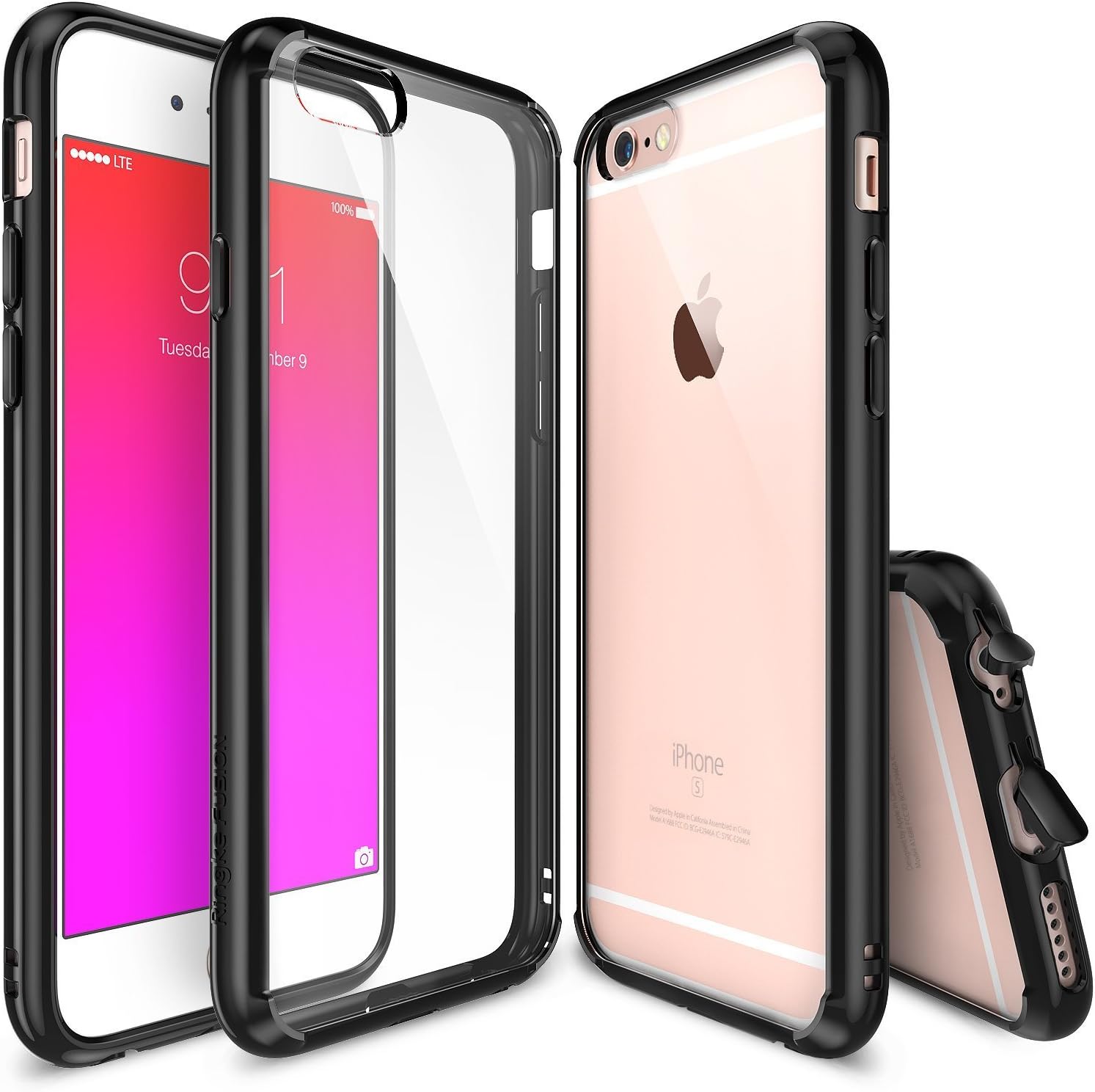 Ringke Fusion Designed for iPhone 6S Plus Case, iPhone 6 Plus Case, Crystal Clear Back TPU Bumper [Drop Protection/Shockproof] Raised Bezels Protective Cover for iPhone 6Plus / 6S Plus - Black
