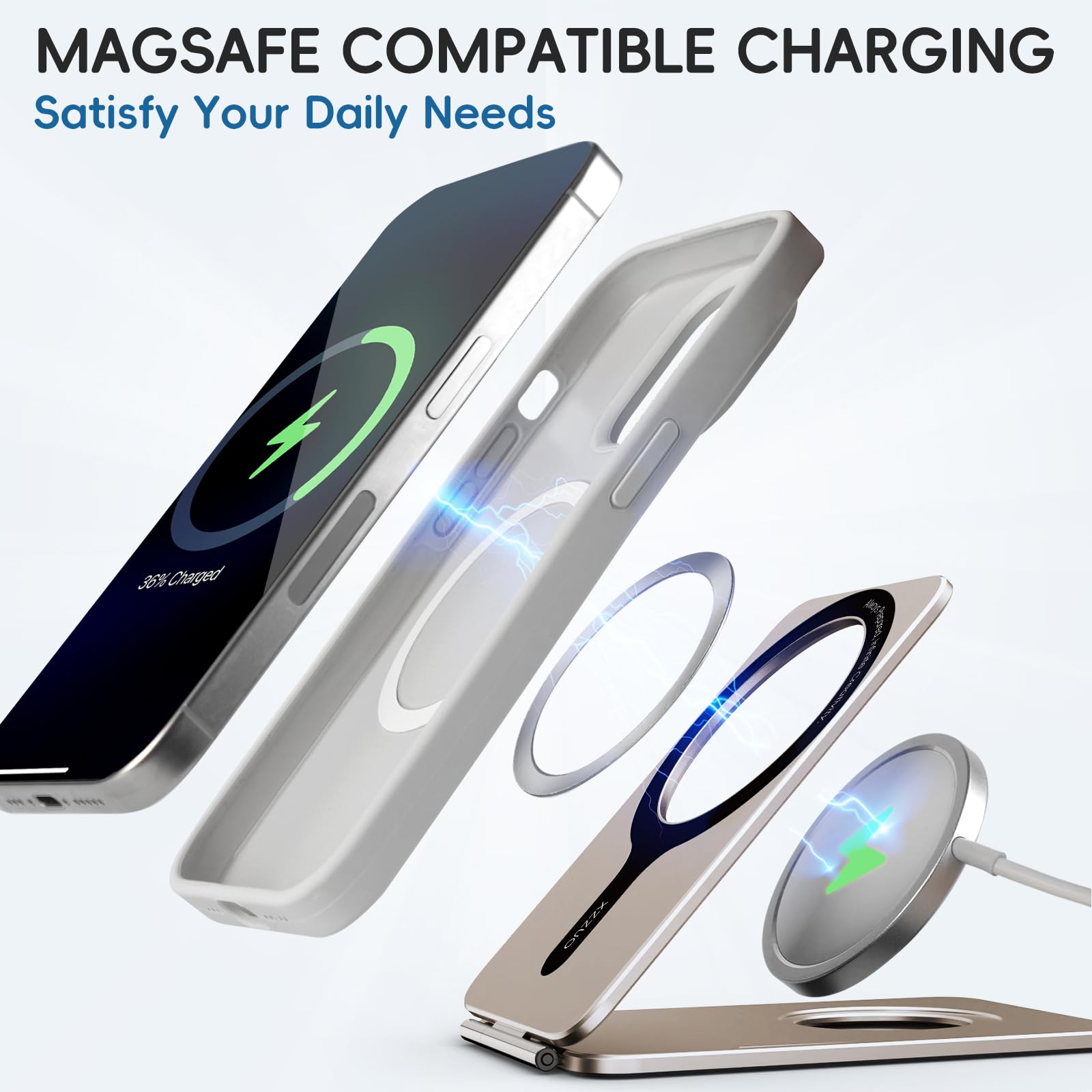 Soporte para teléfono celular, altura y ángulo totalmente ajustables, soporte plegable para escritorio, soporte de teléfono de aluminio, fuerte soporte magnético compatible con iPhone