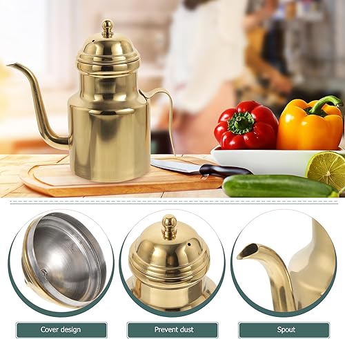 Miniatura 3 de Cabilock Botella dispensadora de aceite de oliva de 14 onzas para KitchenGold, dispensador de aceite de acero inoxidable dorado, dispensador