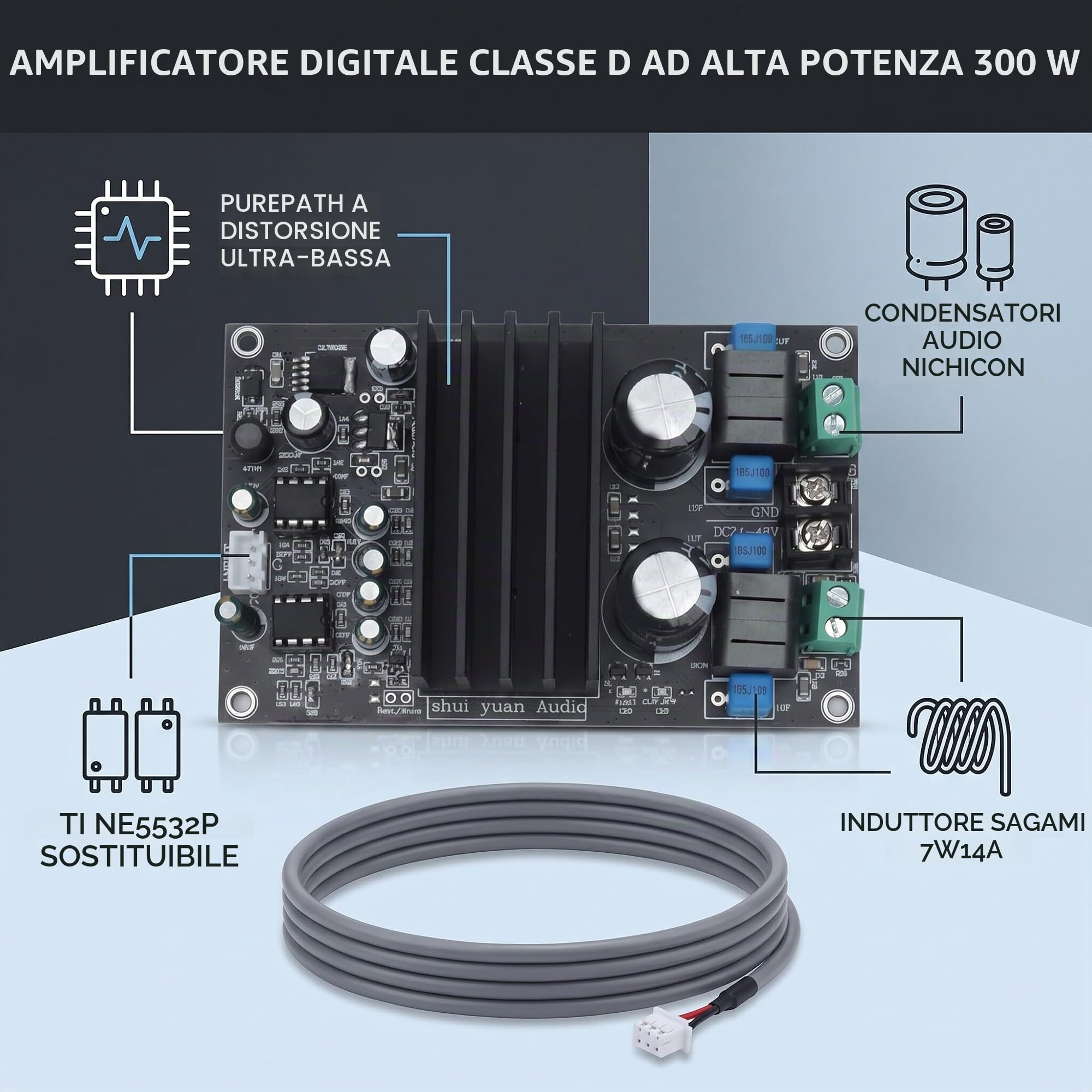 TPA3255 - Pannello amplificatore digitale a bassa distorsione, amplificatore audio high-end 315 W/4 Ω, DC24-48 V potente amplificatore di potenza