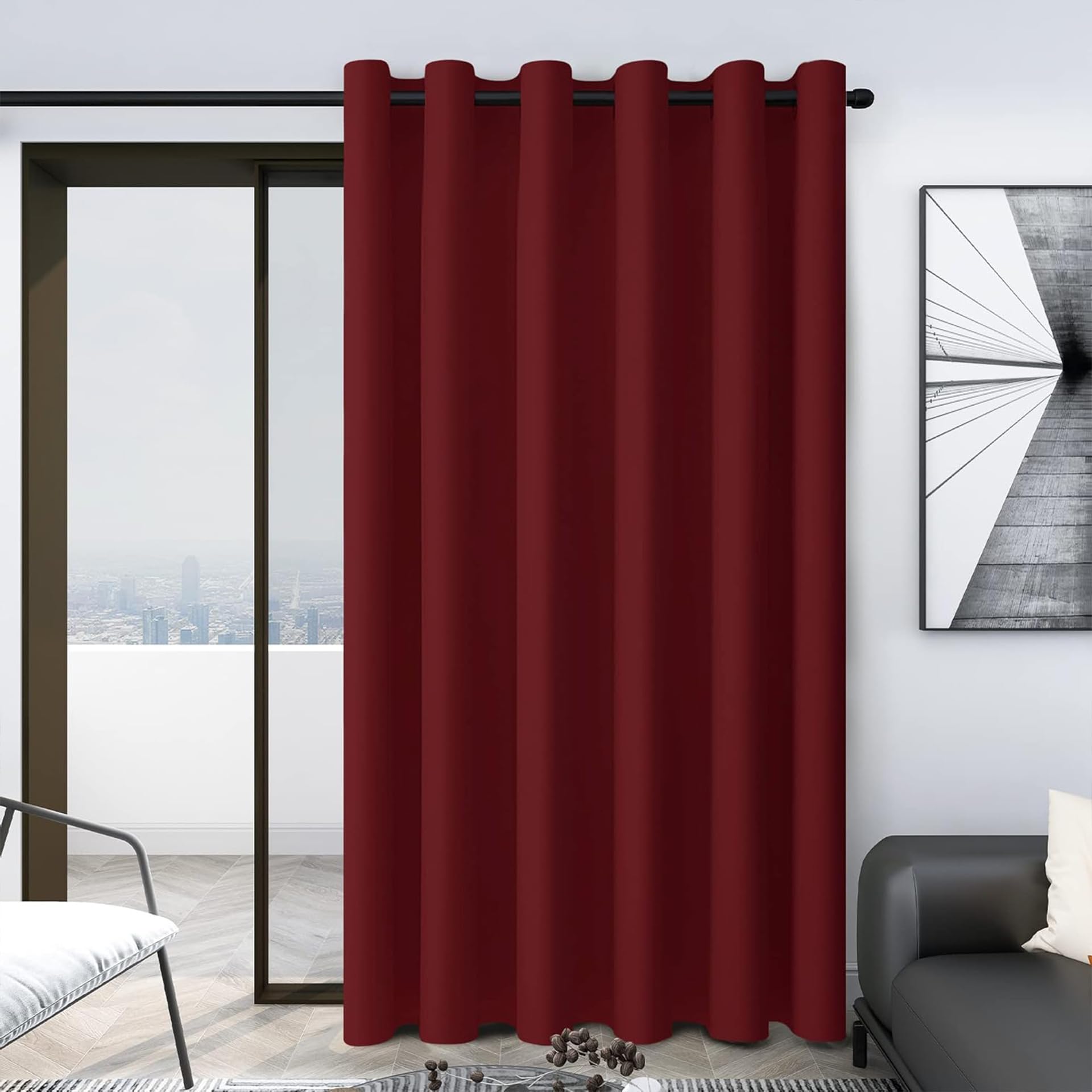 Cortinas Salon Opacas 145 x 190 cm Cortinas Salon Cortas Modernas Decorativas Color Sólido Protección contra El Frío para Ventanas Habitación Dormitorio, Vino Tinto