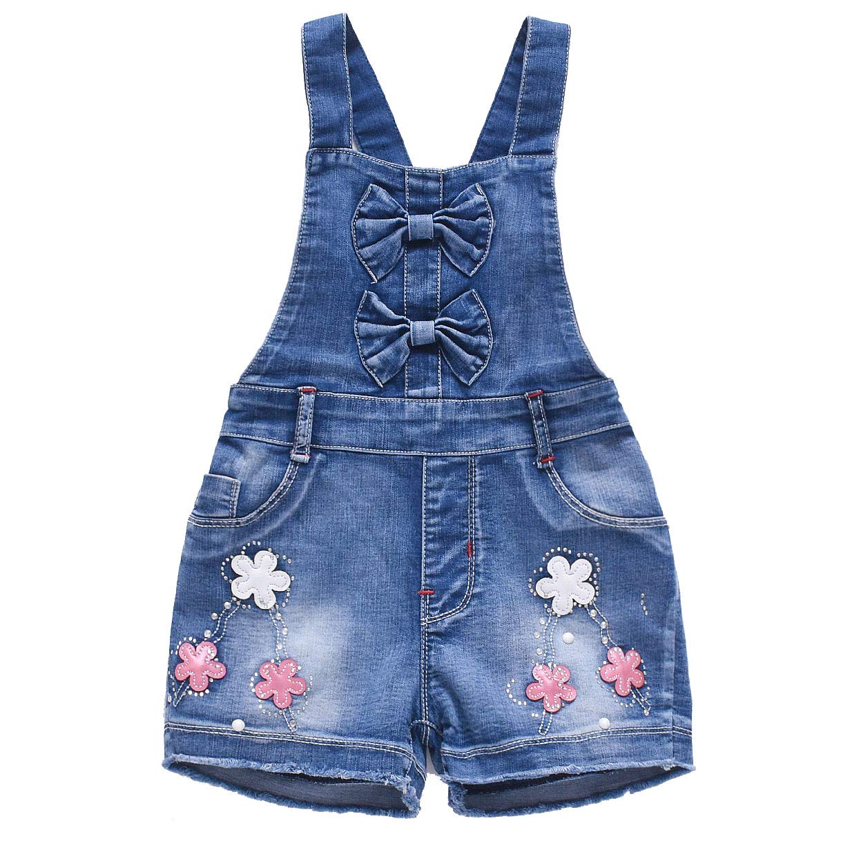 Yao Girls Flower Summer Little Cotton Denim Bib Braces Rompers Jumpstuits(4T,)