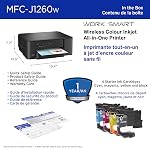 Brother MFC-J1260W Fonctionnez Smart Color Imprimante multifonctions sans fil, Scanner, Copieur de bureau d'intérieur, 150 Bac de feuille, 16 ppm Noir, 9 ppm Couleur w/LC501 Encre de démarrage (MFCJ1260W)