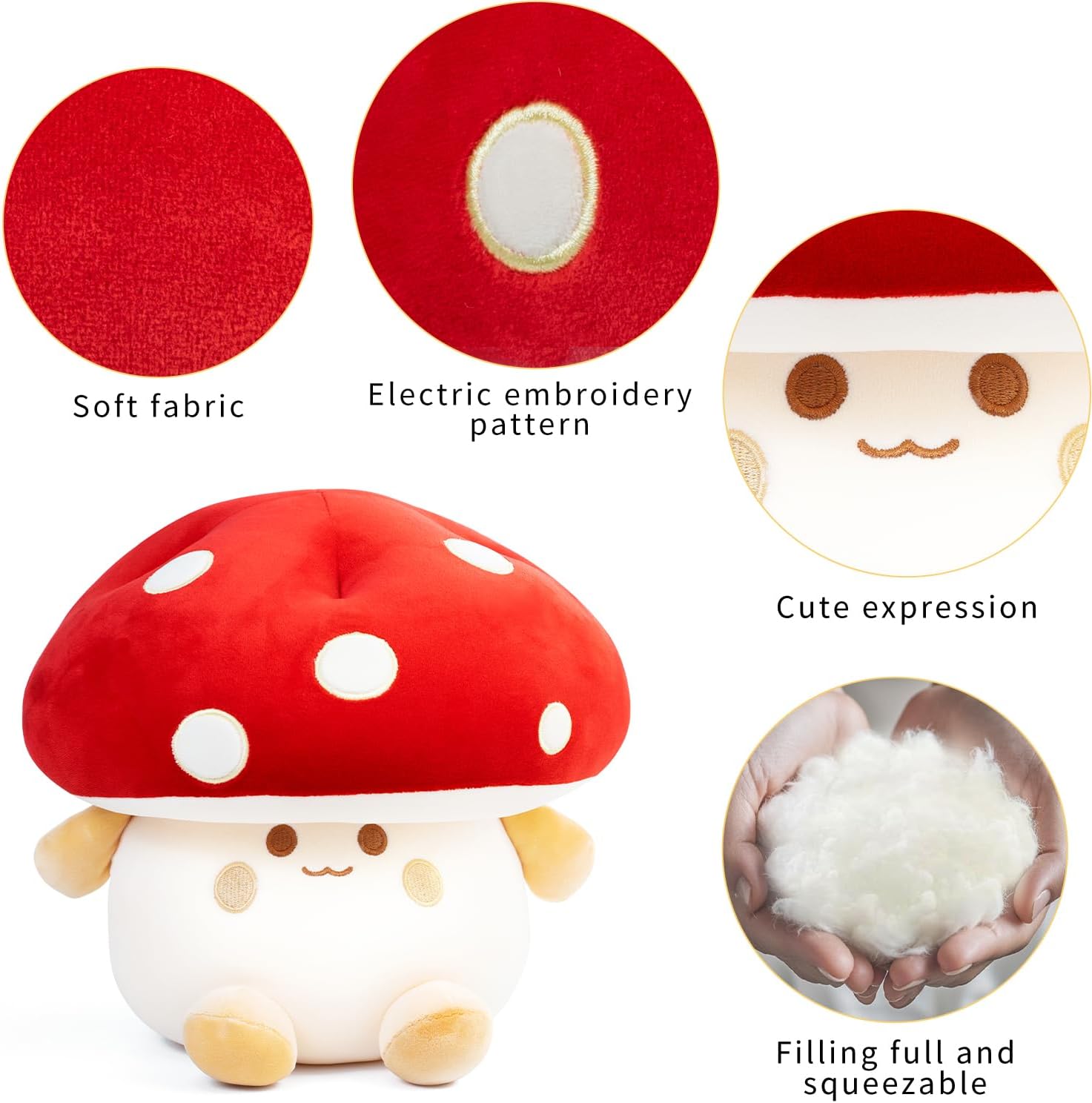 Mushroom Plush Toys 12 inch Cute Stuffed Mushroom Pillow Stuffed Toy Birthday Present Home Decor Halloween for Kids (Red)