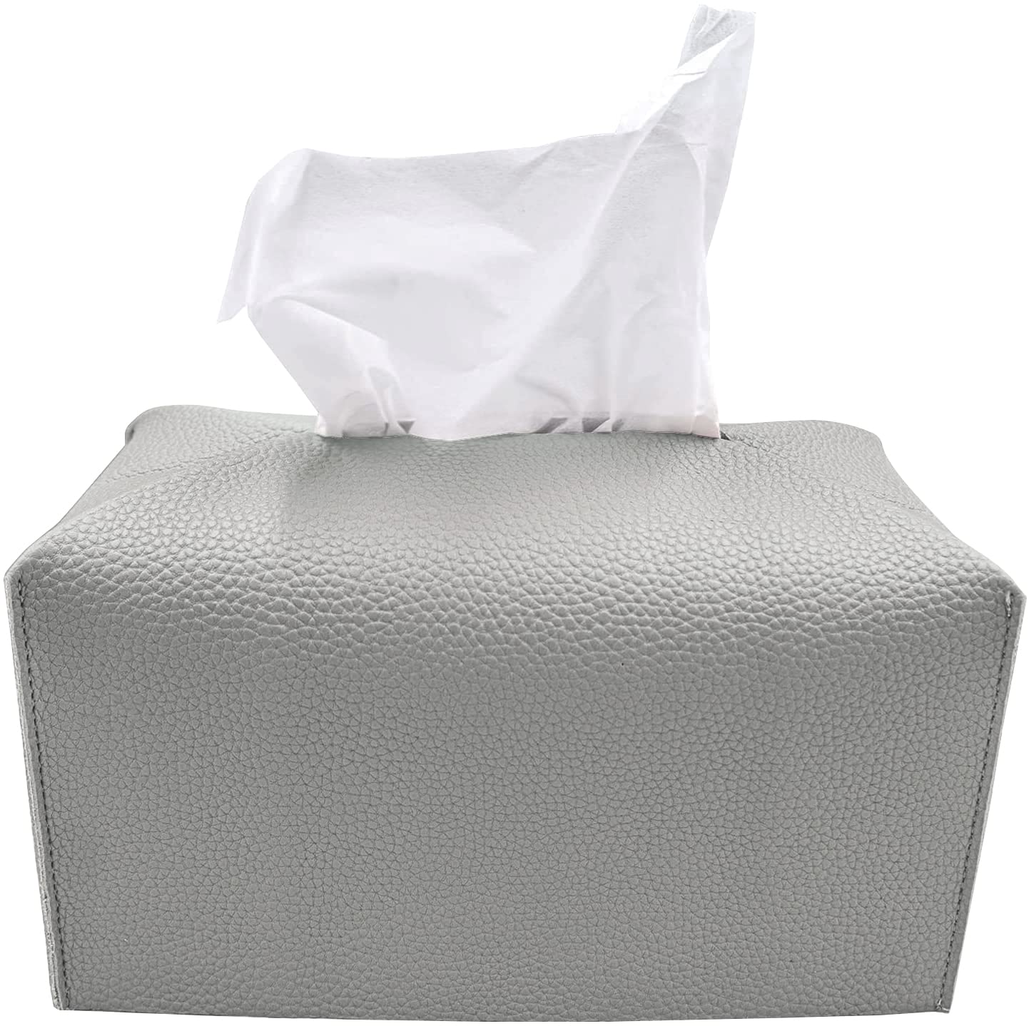 carrotezTissue Box Cover, [Refined] Modern PU Leather Rectangular Tissue Box Holder - Decorative Holder/Organizer for Bathroom Vanity Countertop, Night Stands, Office Desk 9.5"X5"X5" - Pastel Grey
