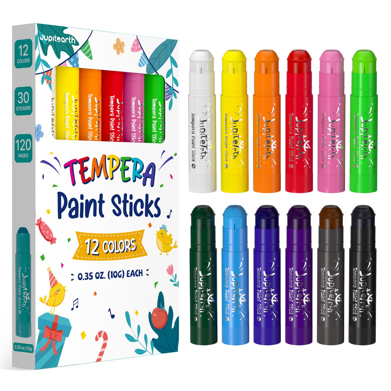 JUPITEARTH Bâtons de peinture Tempera 12 couleurs