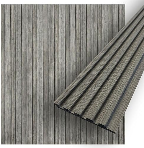 Concord Paneles de pared 3D, panel de pared de listones de madera sintética, color gris, panel de listones impermeables, 94.5 x 4.8 pulgadas cada
