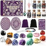 AGOVXTI Kit de Pierres Précieuses, 21 Pièces Gemmes et Cristaux de Guérison Naturelle, avec Fleur de Vie pour Recharger les Pierres, pour Méditation Yoga Sommeil Étude, Cadeau pour Noël Anniversaire