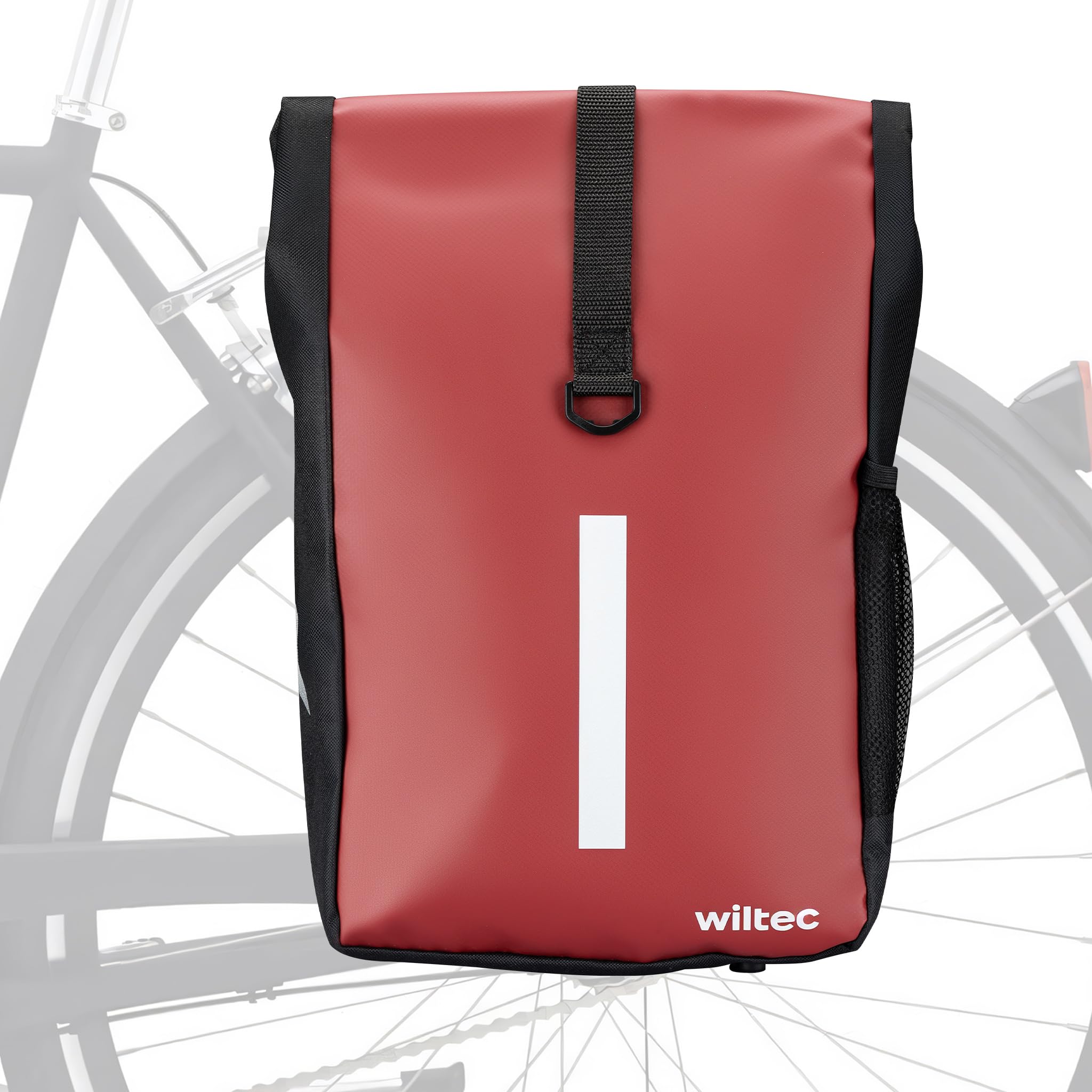 WilTec Pannier Bag, Red Bike Bag Made of Water-Resistant and Tear-Resistant PVC and Polyester Material, Fits Most Bike Pannier Racks, 16-Litre Capacity for Everyday Essentials