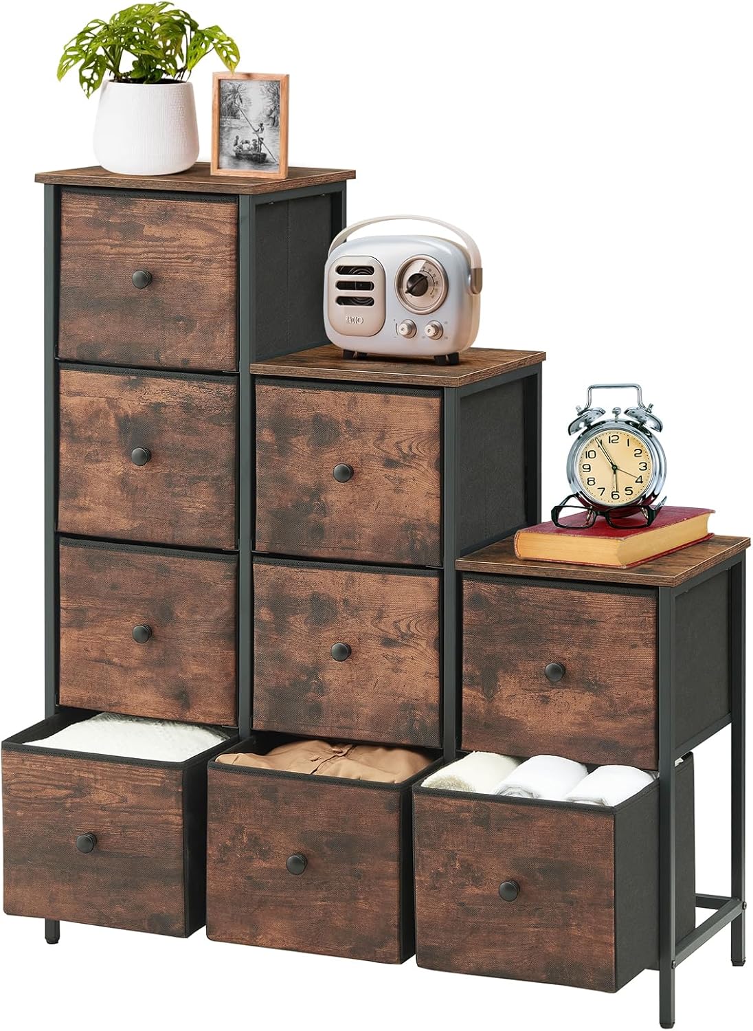 Dressers for Bedroom with 9 Drawers, Rustic Fabric Chest of