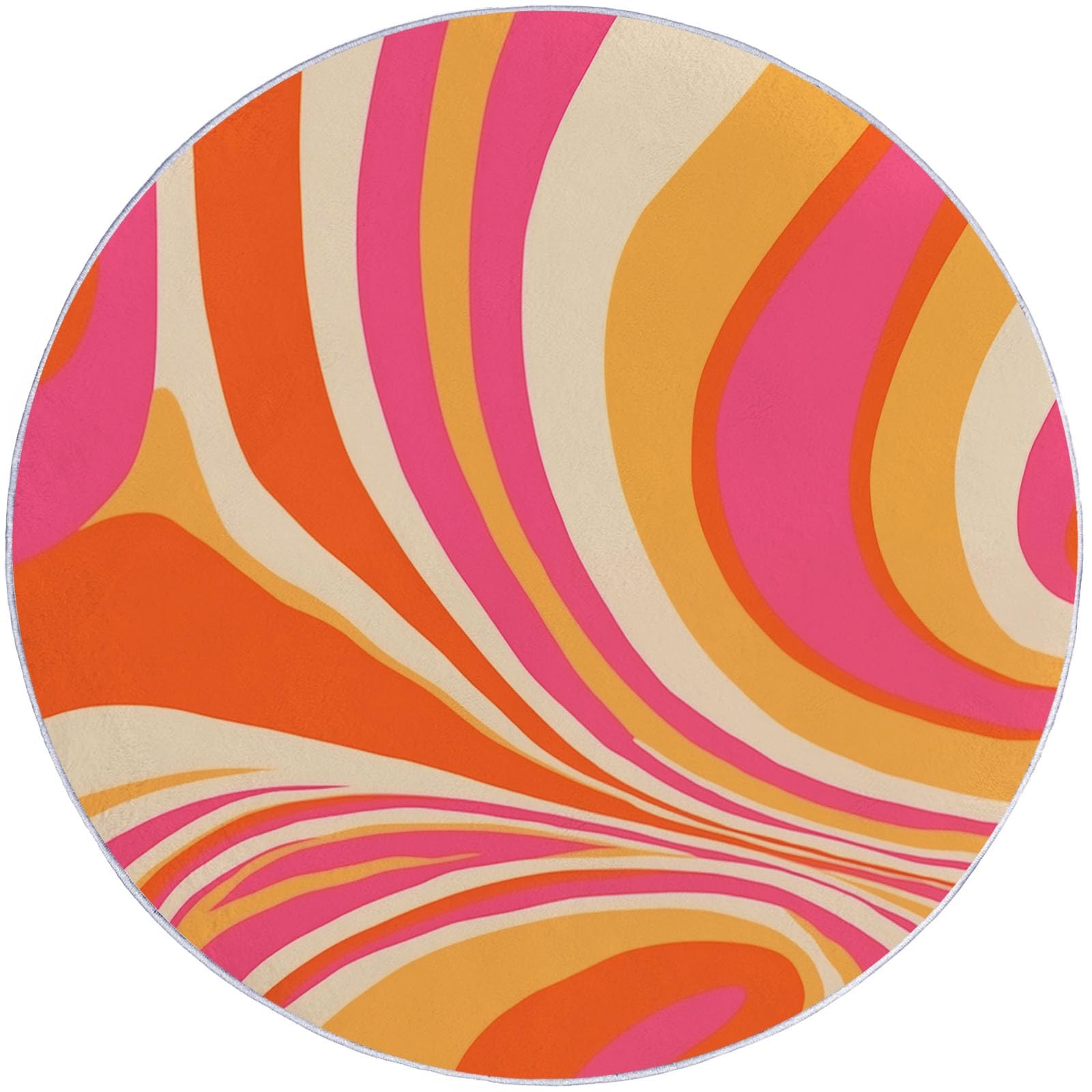 Teppich rund,Outdoor Psychedelische Welle Orange Pink Waschbarer Teppich Rund 120 cm (Round) Rutschfester Kurzflor Carpet Living Room Bedroom Esszimmer Büro Orange Pink