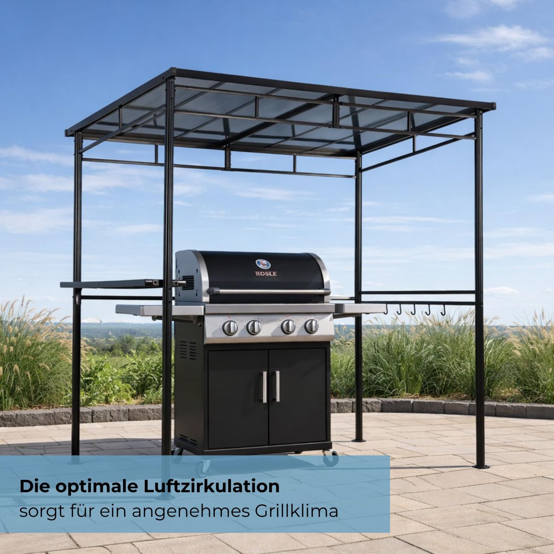 Grillpavillon Gasgrill Unterstand | Terrassendach BBQ-Grillecke 1,5 x 2,2 m | Grillstation Wetterschutz anthrazit