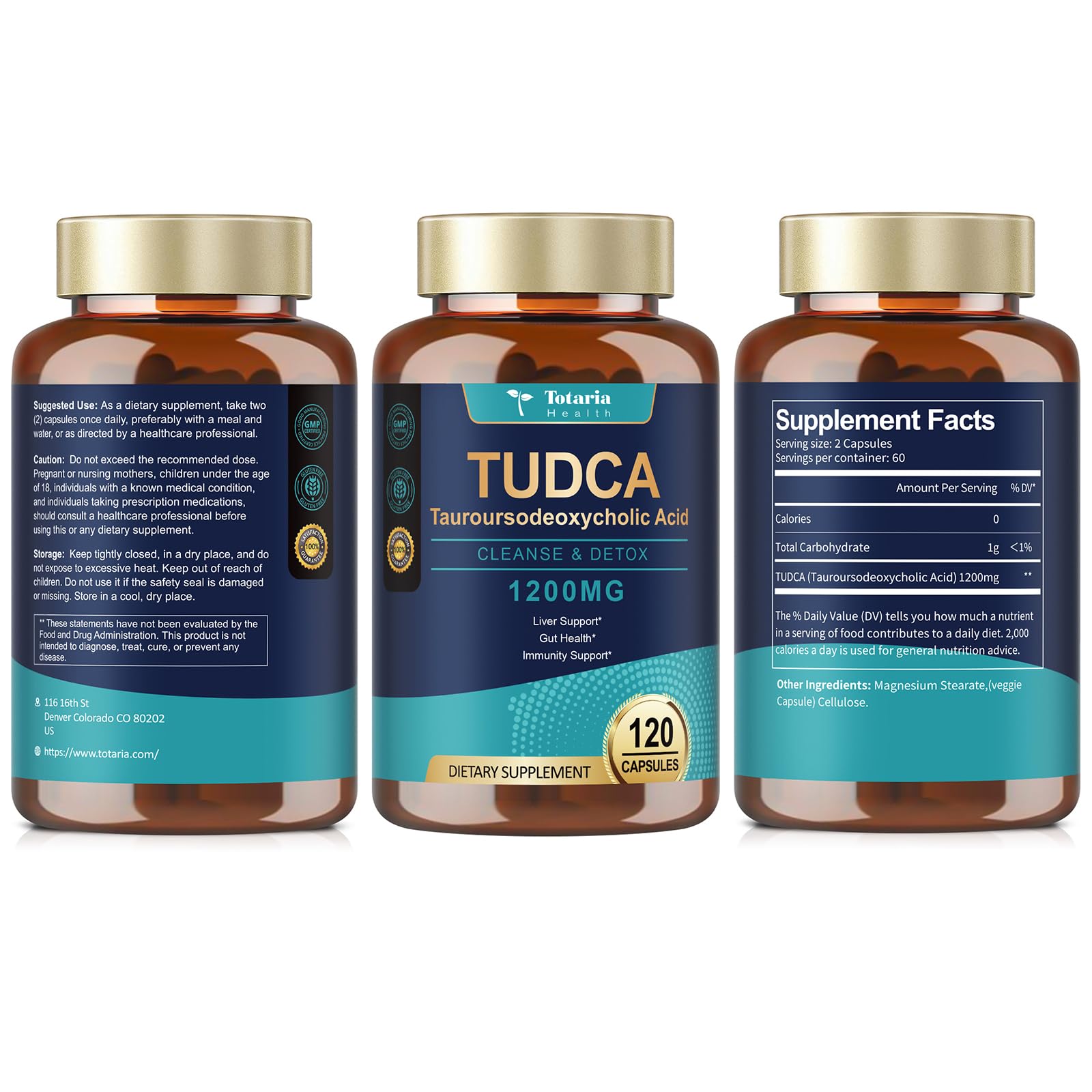 (2 Packs) TUDCA Supplement 1200mg (Tauroursodeoxycholic Acid), Ultra Strength Pure TUDCA Bile Salts Liver Support Supplements, Liver and Gallbladder Cleanse & Repair, Vegan
