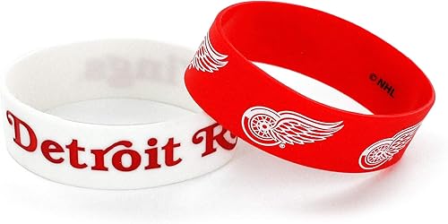 Aminco Conjunto unisex de goma de silicona para adultos, paquete de 2 pulseras deportivas, colores del equipo, Detroit Redwings EE. UU