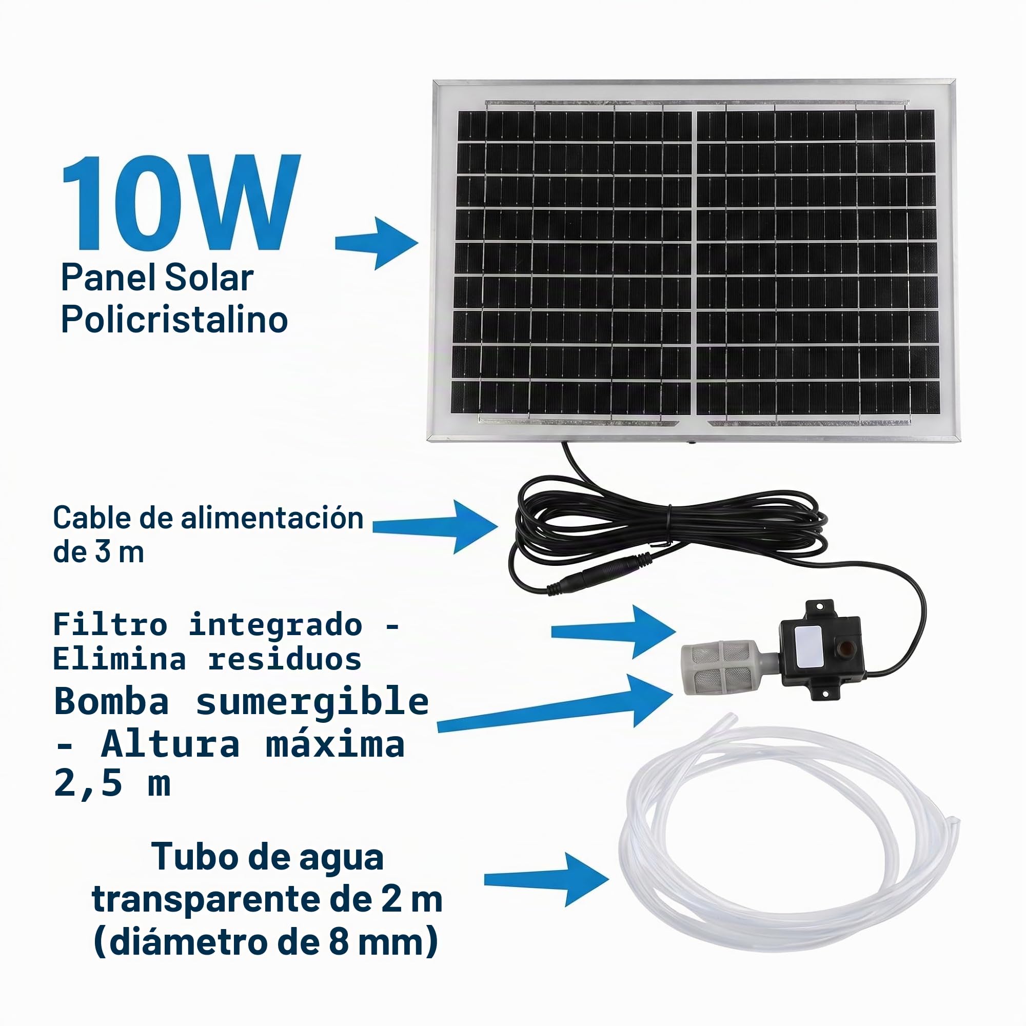 Kit de filtro solar para estanque de peces - Bomba sumergible - Filtro biológico para estanque de peces