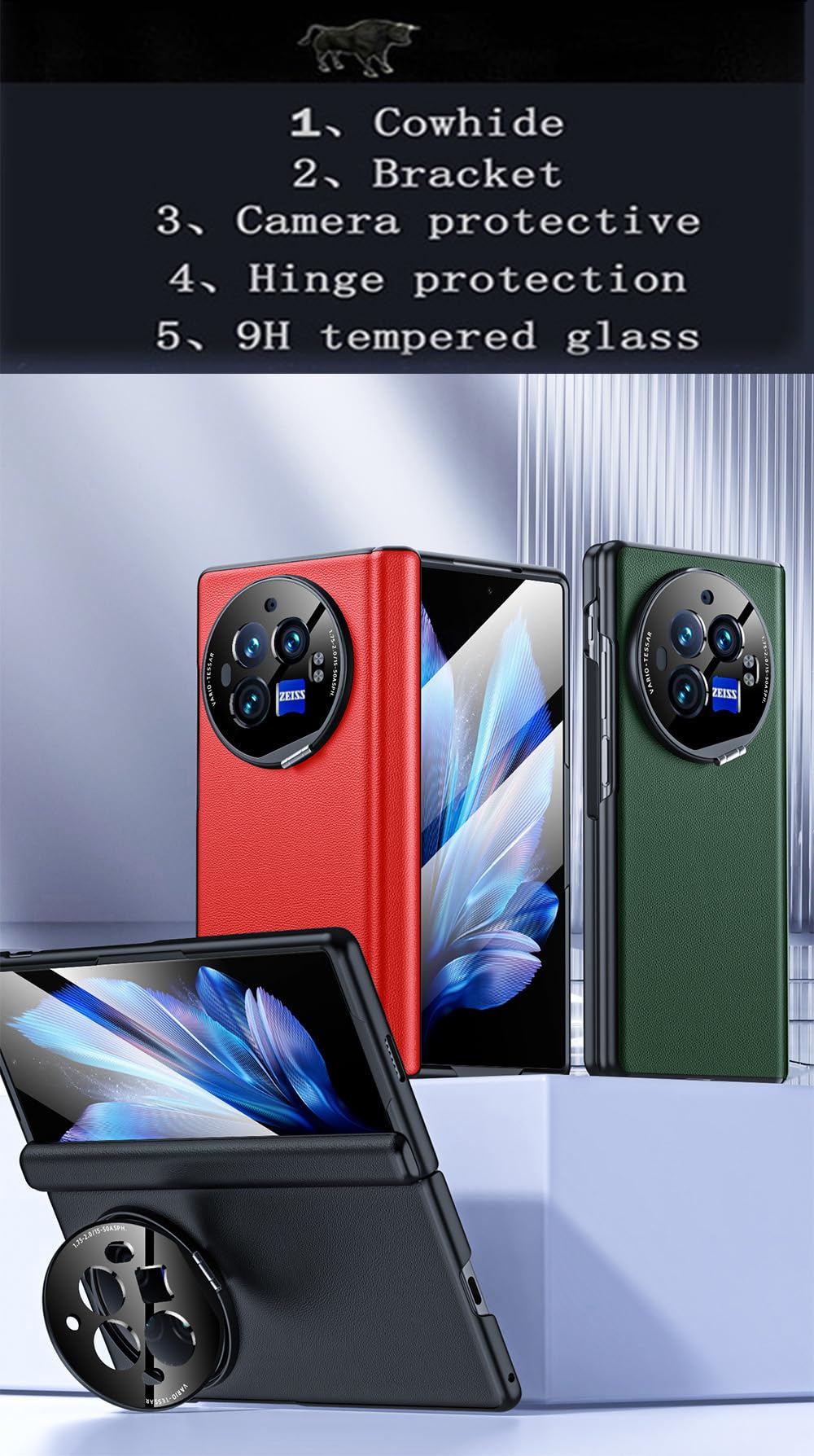Skórzany Etui do VIVO X Fold3 Pro Uchwyt, Zawiasny Etui do Telefonu dla X Fold 3 Pro, Powłoka Telefonu Komórkowego, Rama Wsparcia