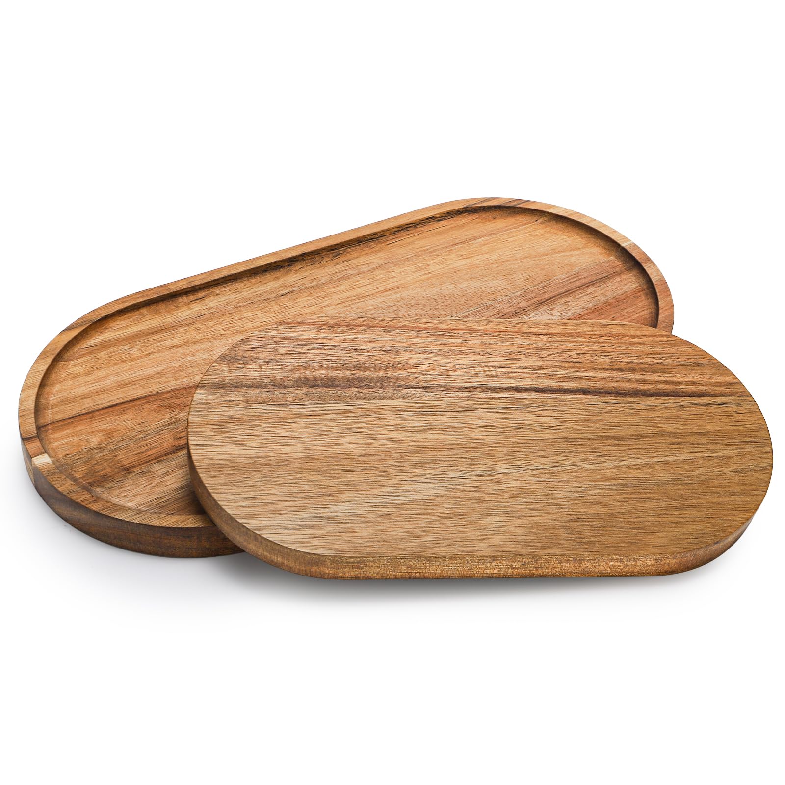 Elsjoy Lot de 2 plateaux de service en bois d'acacia, plateau de service ovale en bois pour la décoration de la maison, fruits, fromage