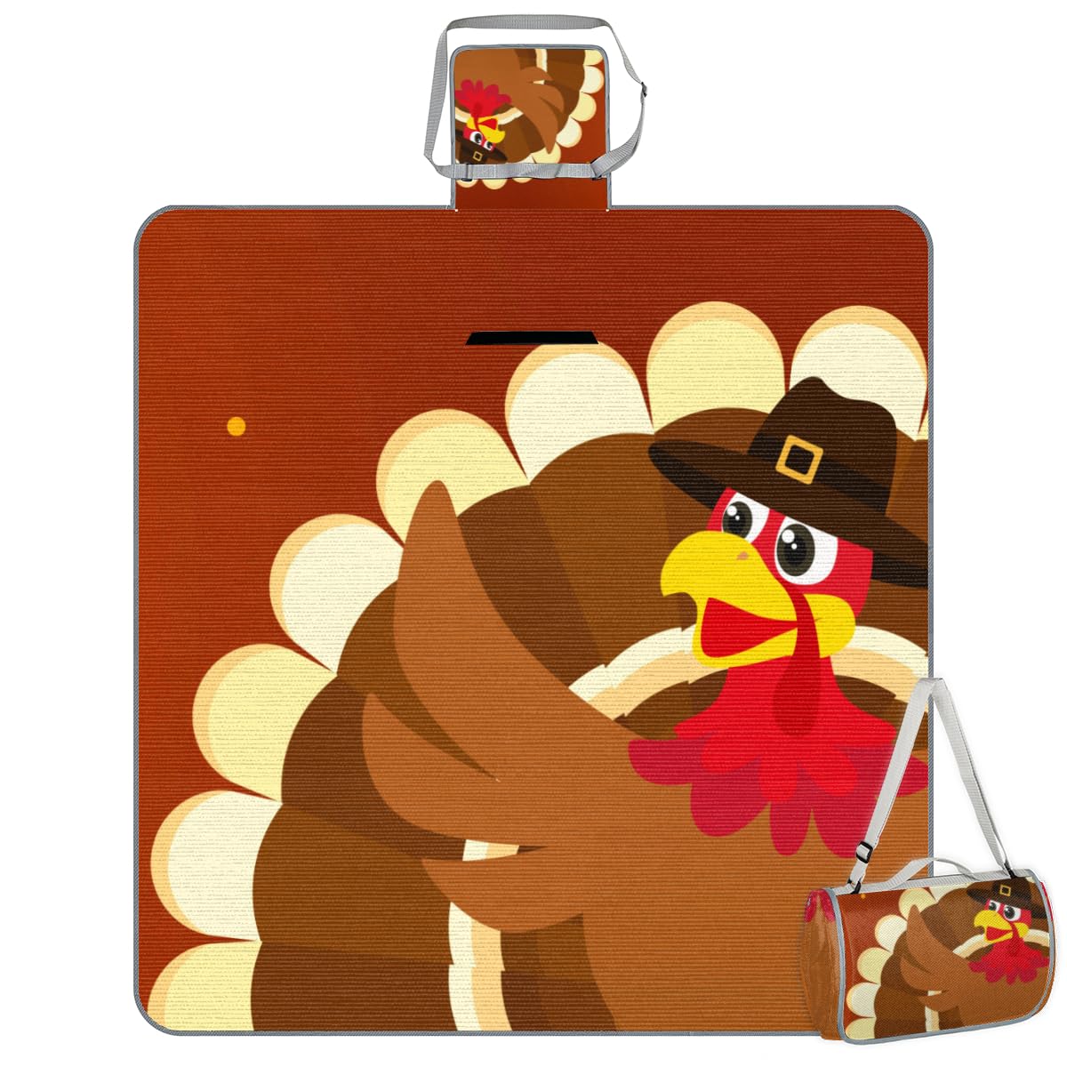 Shimoshe Picnic Blankets 57”x 59”, Happy Thanksgiving Day Turkey Waterproof Sandproof Picnic Mat Lightweight Foldable Beach Blanket for Camping Park Grass Beach Outdoor Blanket
