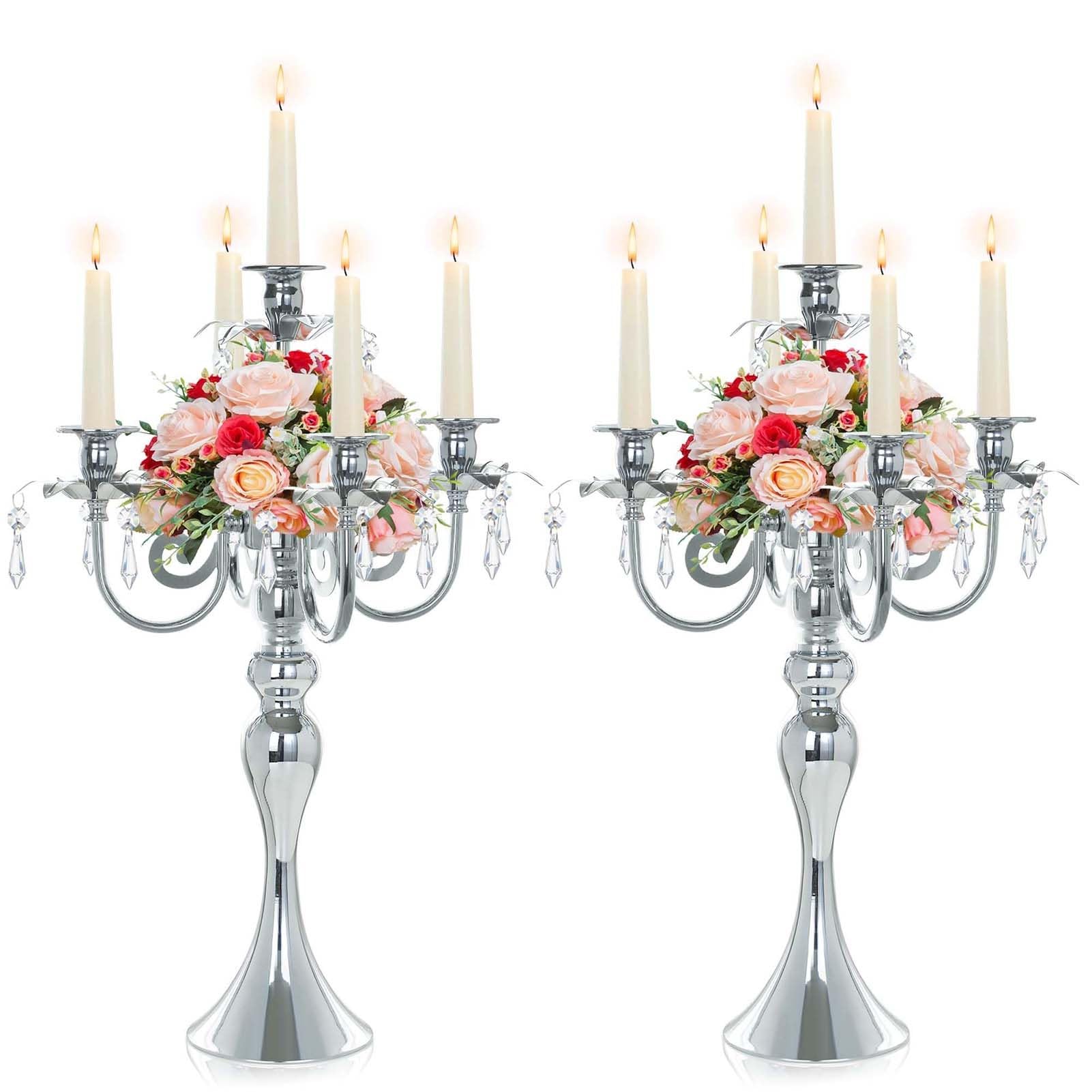 2 Pezzi Candelabro A 5 Bracci In Argento Per Centrotavola, Portacandele In Metallo, Candelabro Retrò Per Centrotavola Per Feste, Eventi, Casa, Decorazioni Per Matrimoni