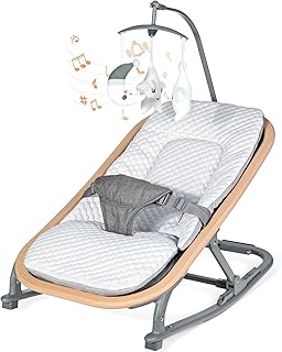 Orzbow Foldable Baby Bouncer Chair, Lightweight Rocking Chair with Removable Cushion, Convertible Baby Swing, Angle Adjustable, 0-9 Months, Max 21lb, Classic Grey