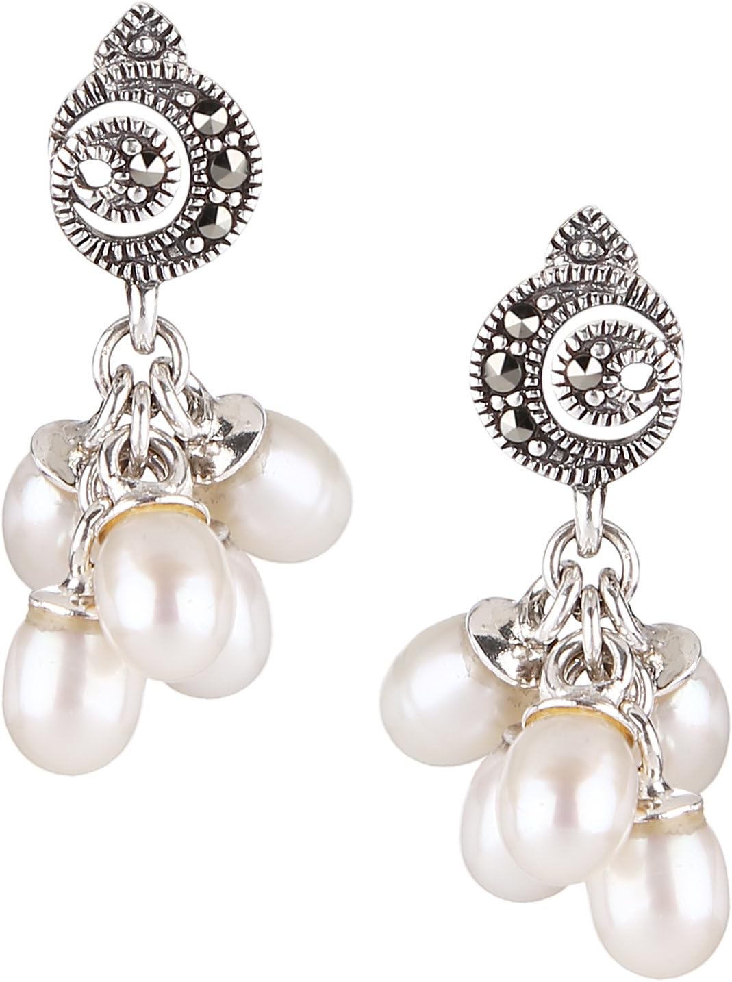 Ananth Jewels 925 Silver with Swarovski Marcasite and Pearls Earrings for Women