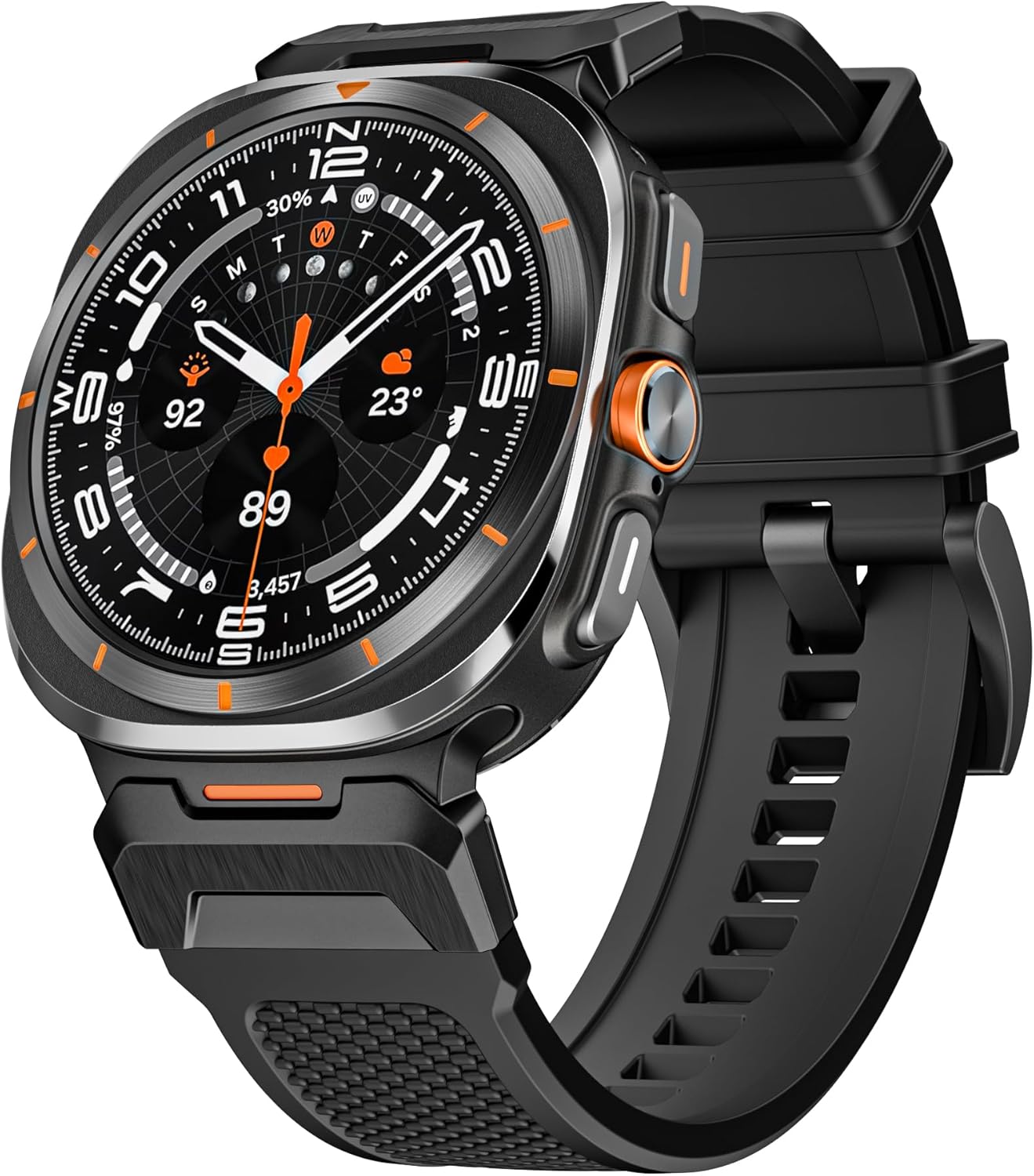 Rubber Band Compatible with Samsung Galaxy Watch Ultra 47mm(2025/2024) for Men, Wide Rugged Durable Silicone Strap with Stainless Steel Adapter