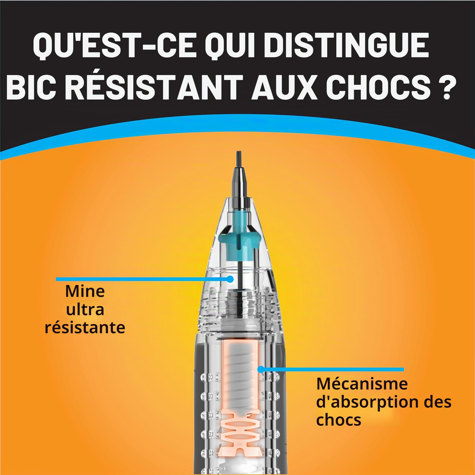 BIC Lot de 12 porte-mines résistants à la casse avec absorption des chocs et gomme torsadée Jumbo
