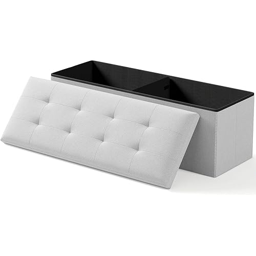 Folding Storage Ottoman Bench, Multi-Functional Ottoman Foot Rest, End of Bed Bench, Storage Chest for Living Room, Bedroom, Hallway, Entryway, Holds Up to 700 lbs (Light Gray, 43 Inches)