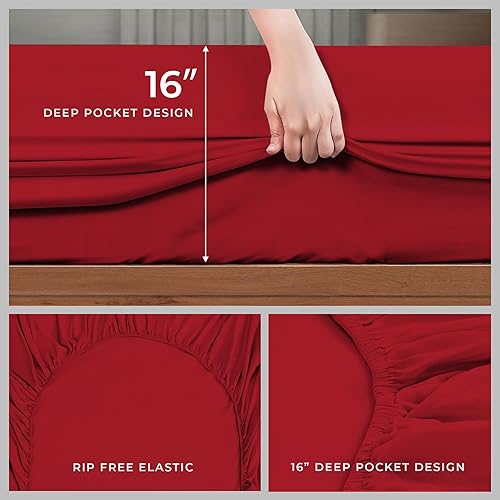 Miniatura 7 de Calimartz Sábanas tamaño Queen  Sábanas y fundas de almohada de 6 piezas  Lujosas sábanas de microfibra suave de 3.53 ozm, transpirables y