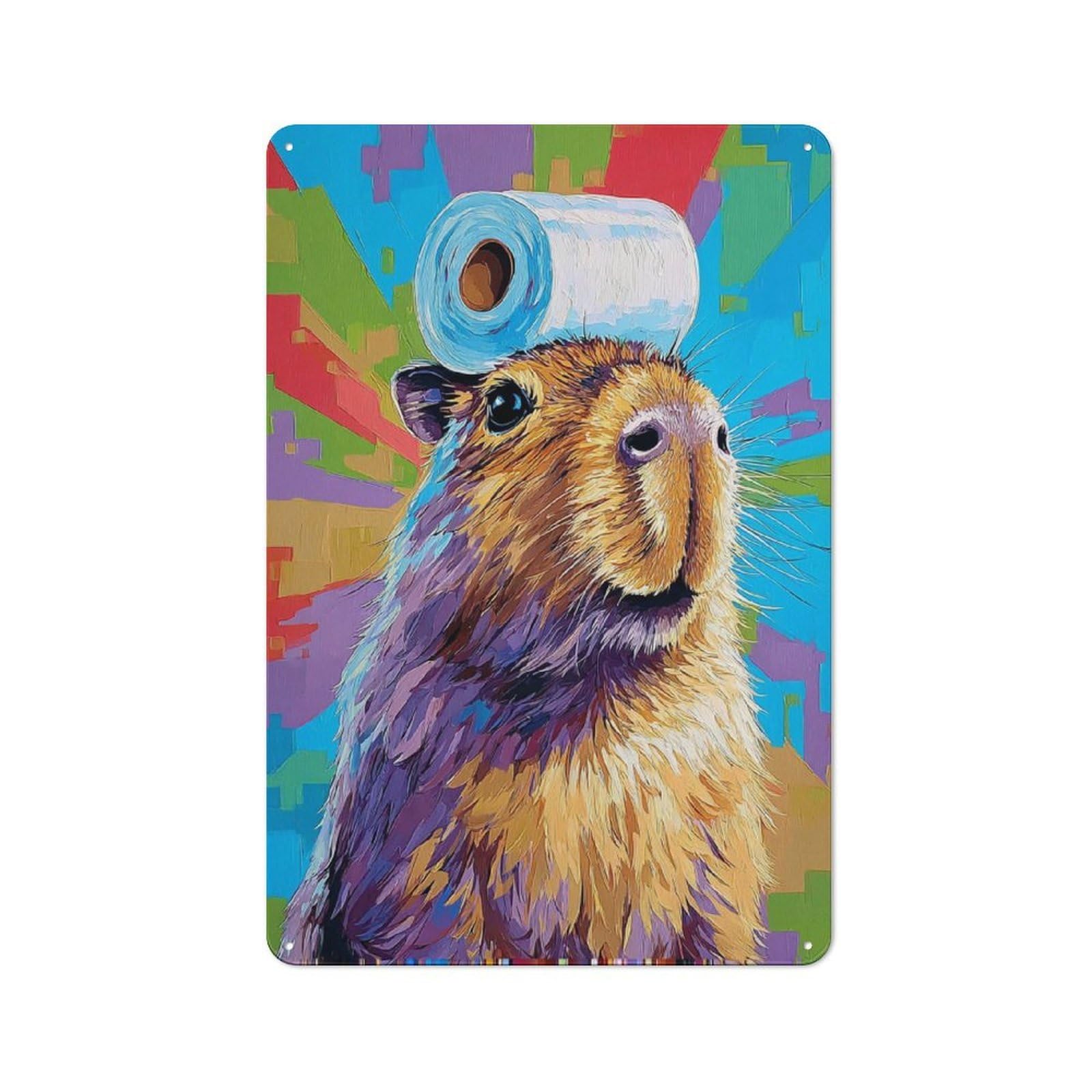 Junmoney Colorful Guinea Pig With Toilet Paper Roll Retro Tin Sign 30X20cm For Lounge Or Reading Corner, For Home Wall Decor Collectors