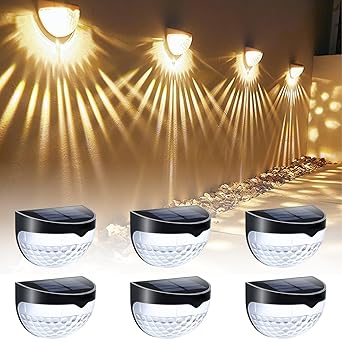 Gteetoo Solar Fence Lights,Solar Deck Lights Waterproof LED Solar Lights,Solar Outdoor Lights Decor for Patio,Yard,Garden Stair,Deck,Wall,Step and Fences(Warm White) (6 Pack) (6)