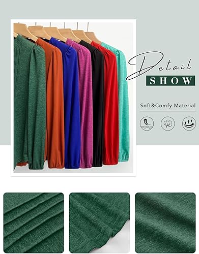 Miniatura 5 de MIHOLL Camiseta de manga larga abombada con cuello en V para mujer, plisada, casual, holgada, blusa tipo túnica