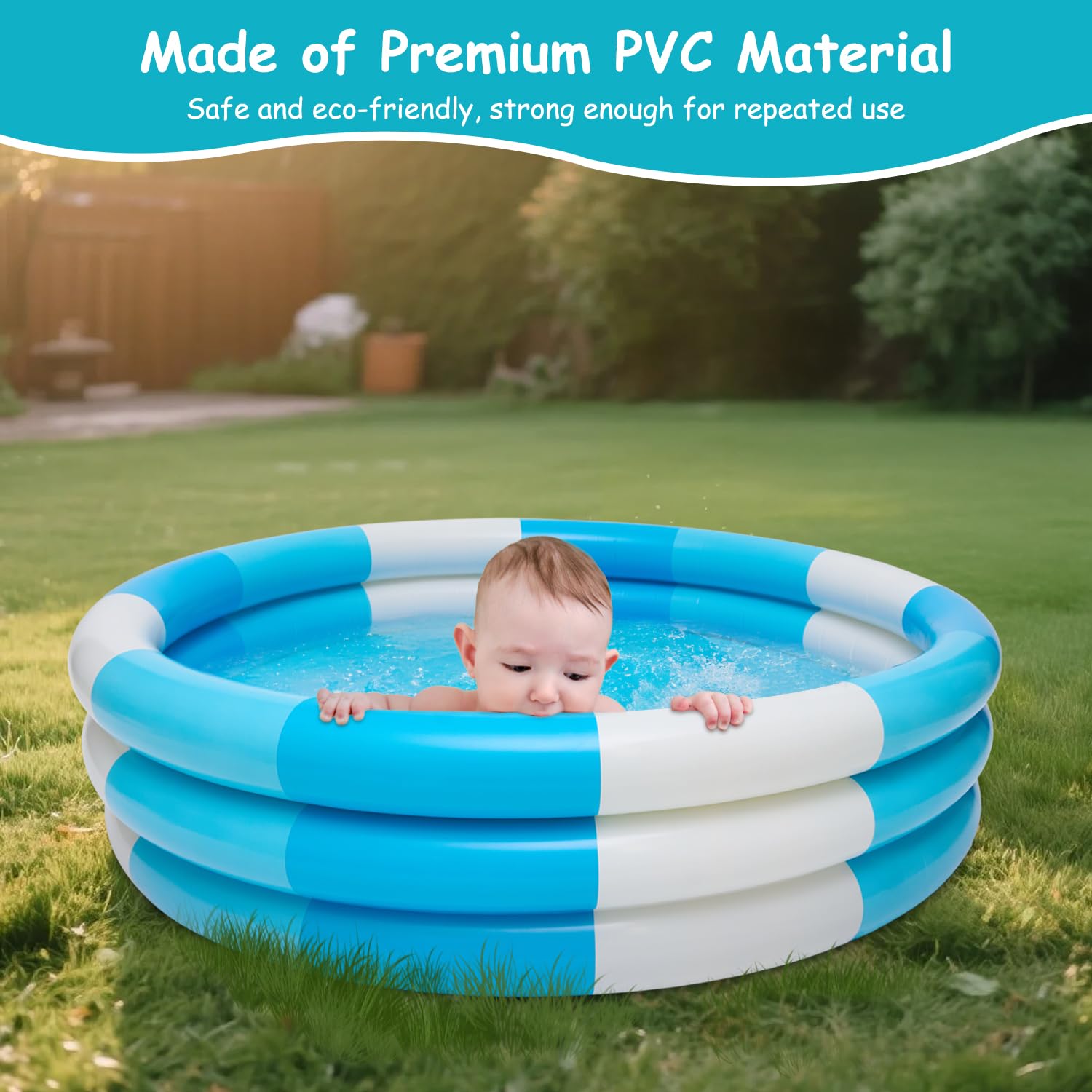Aufblasbarer Pool für Kinder, 3 runde Ringe für Babys und Kinder, 1–3, tragbares Spielzeug für Kleinkinder, Wasserstreifen, für Sommer, Terrasse, Party, Geburtstagsgeschenke