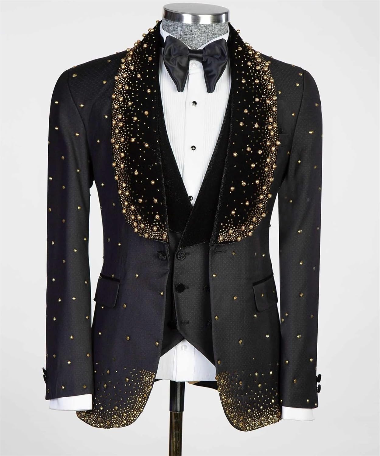 Mens 3 Piece Suit Slim Fit Tuxedo Jacket Blazer Pants with Shiny Rhinestone Decoration for Prom,Party,Wedding