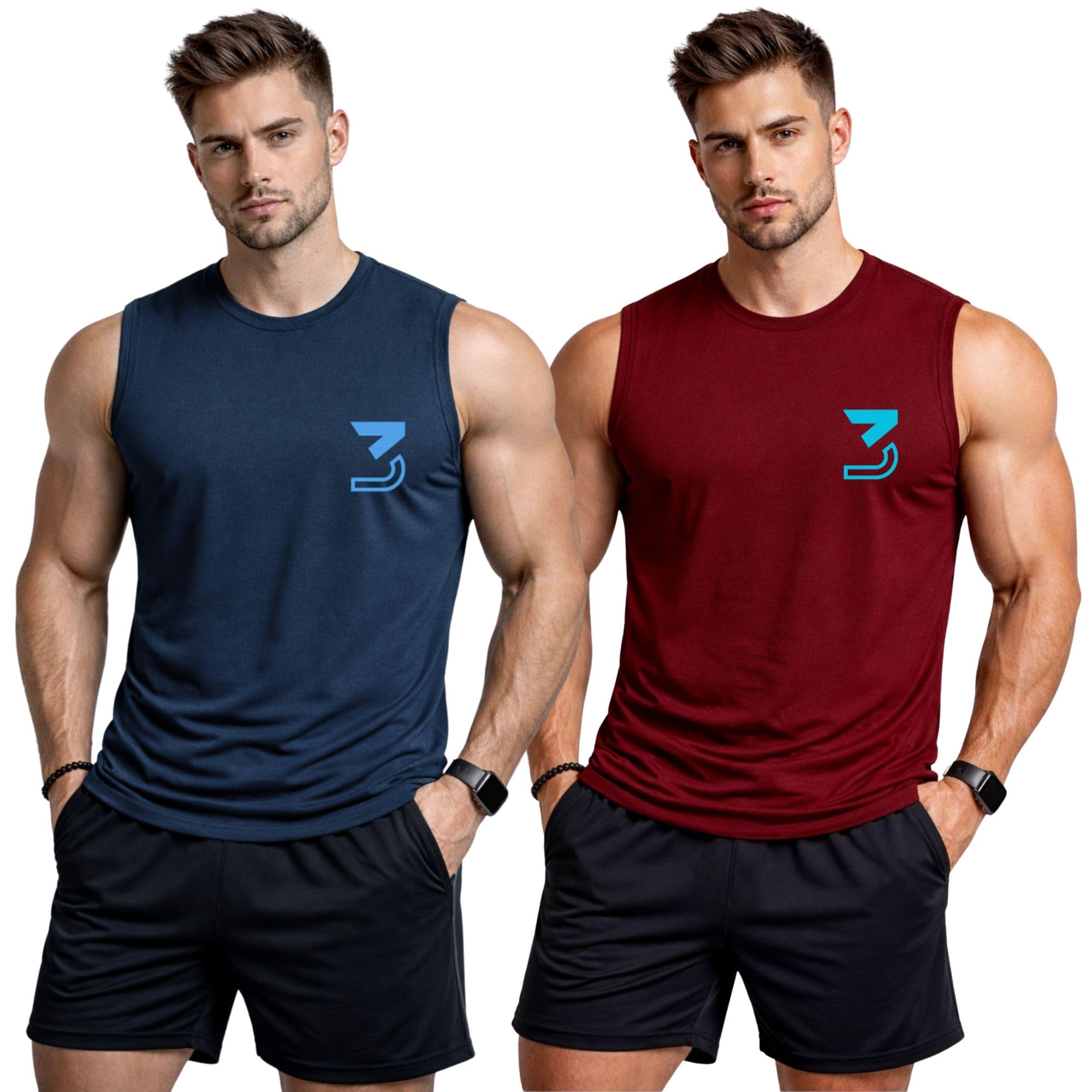 3colors 3Colours RGB Fitness Designer Gym Stringer Vest, Gym Vest, Racer Y Back, Sports Tank Tops, Sando for Men C Cut-3 Logo-picture-24