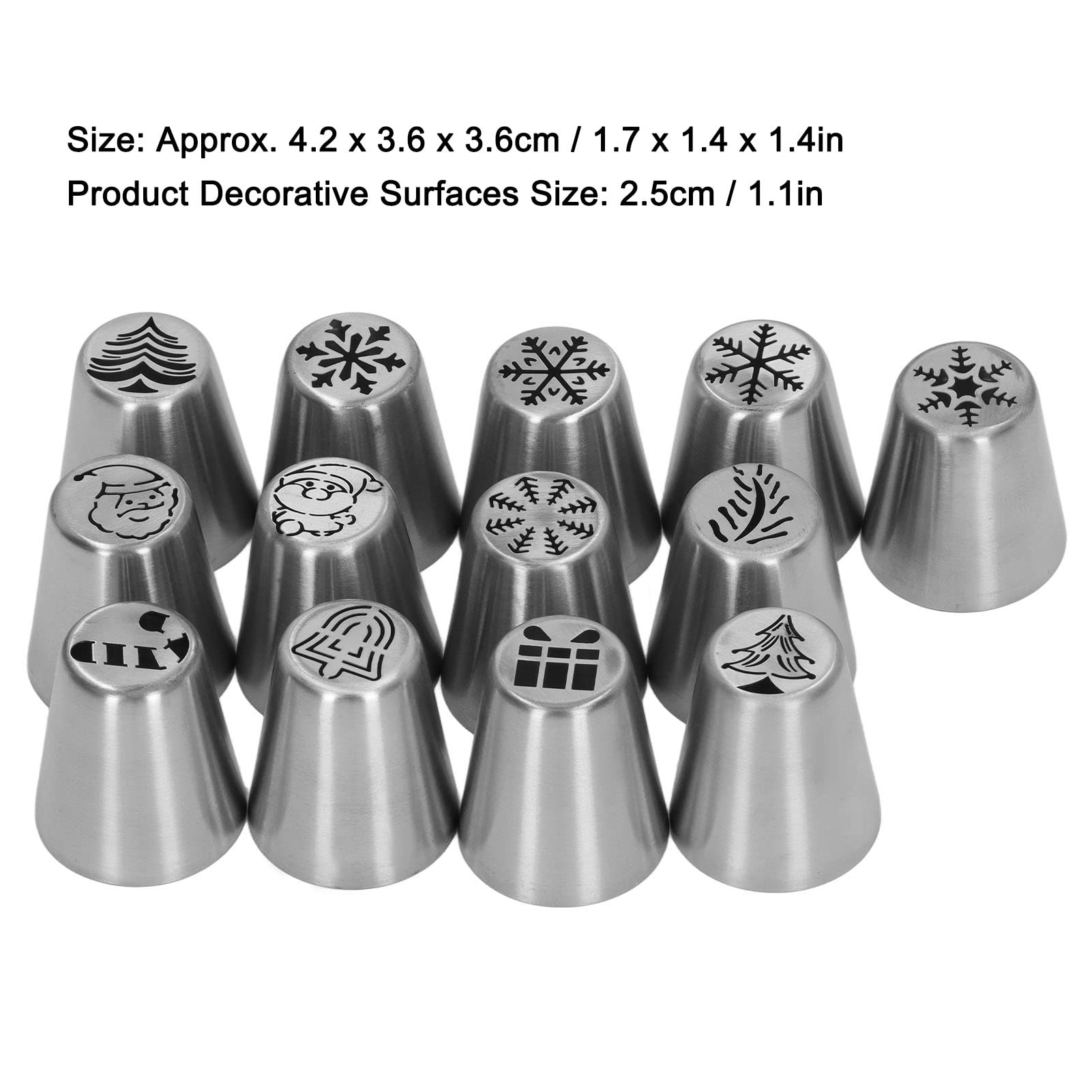 Christmas Cake Decorating Tips 13pcs | Stainless Steel Frosting Nozzles for Cupcakes/Cookies/DIY Baking | Snowflake, Tree, Bell Designs